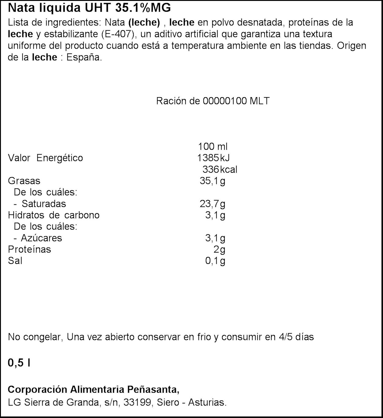 Nata para montar Asturiana 500ml