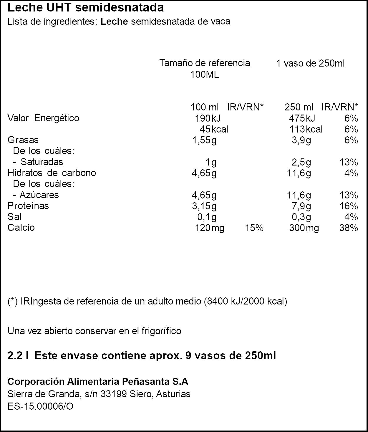 Leche semidesnatada Asturiana 2.2l