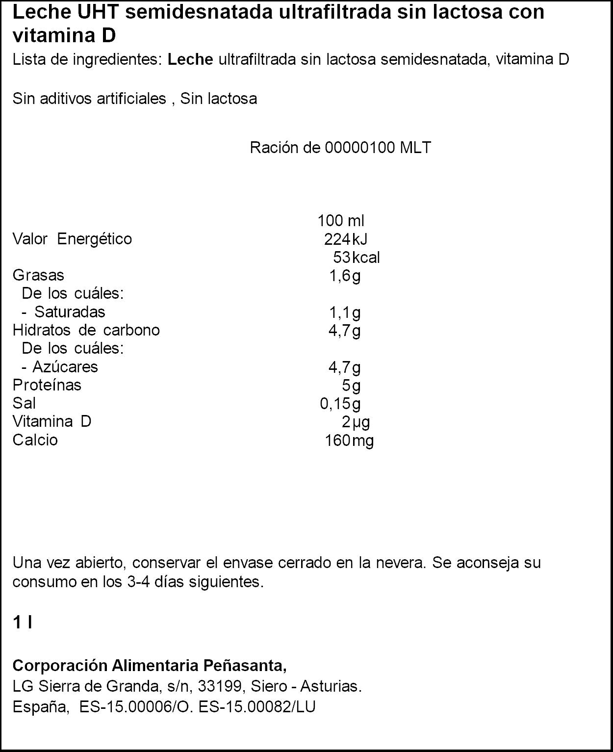 Leche sin lactosa suprema Asturiana 1l