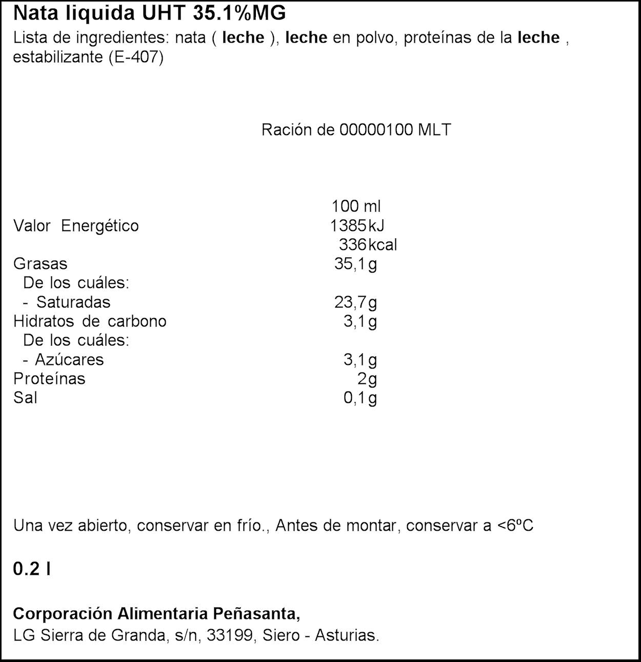 Nata liquida para montar Asturiana 200ml
