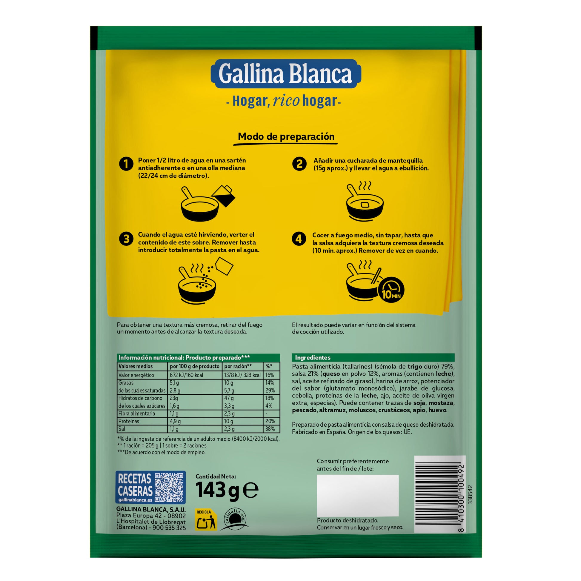 Tallarines parmesana Gallina blanca 145g