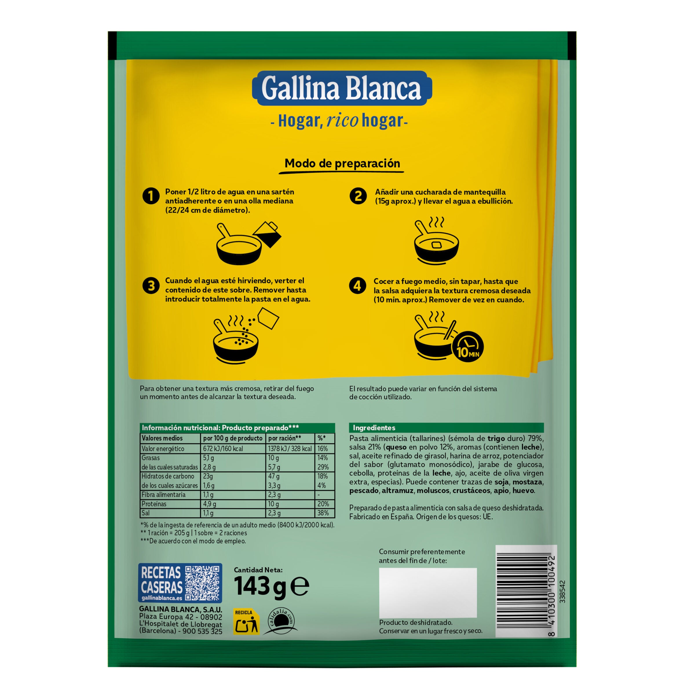 Tallarines parmesana Gallina blanca 145g