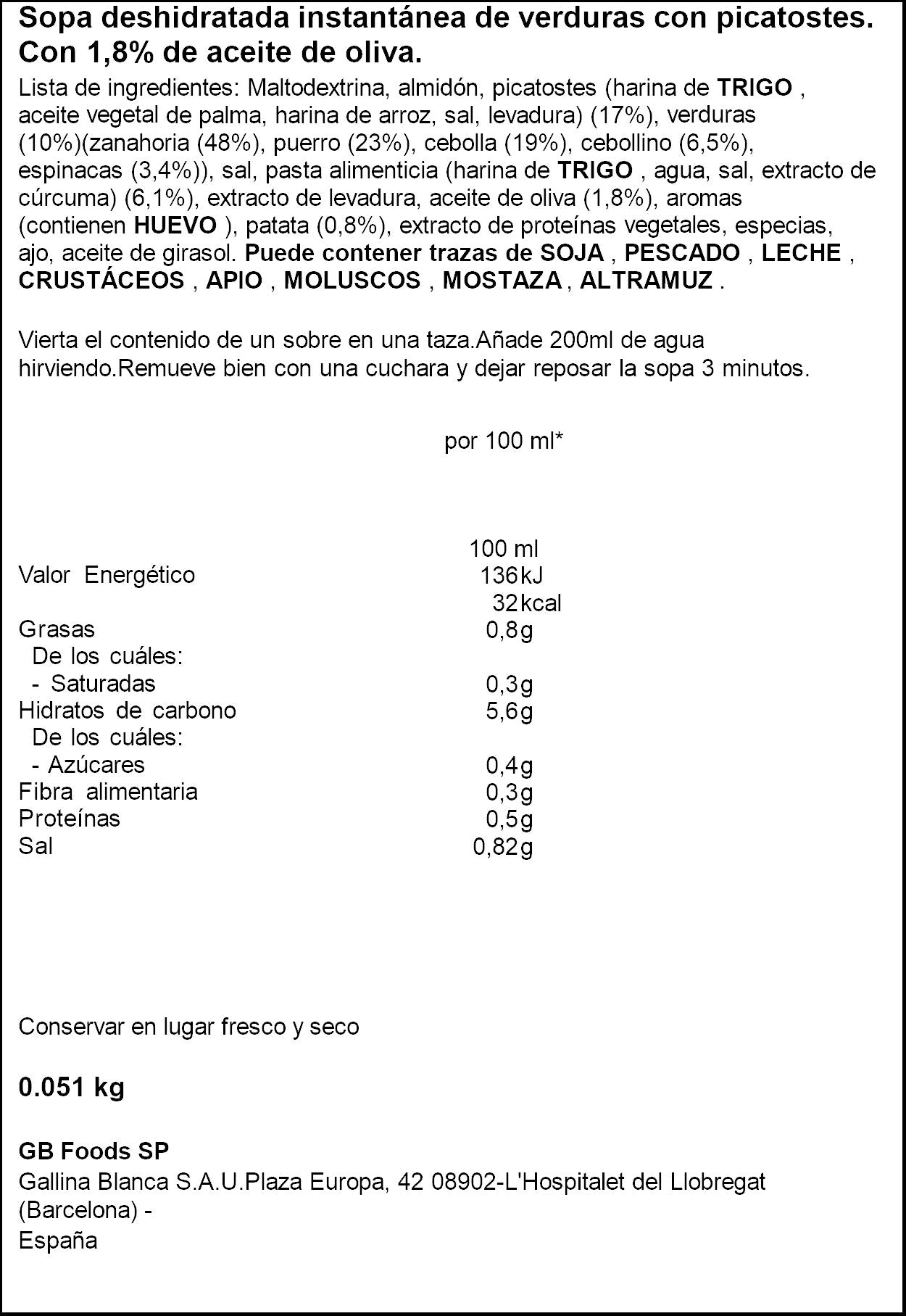 Sopa instantánea verduras Sopinstant 51g