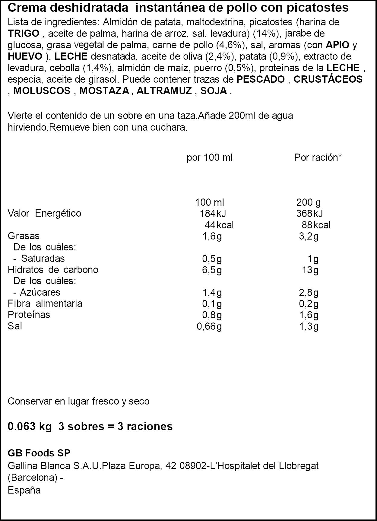 Sopa instantánea pollo Sopinstant 63g