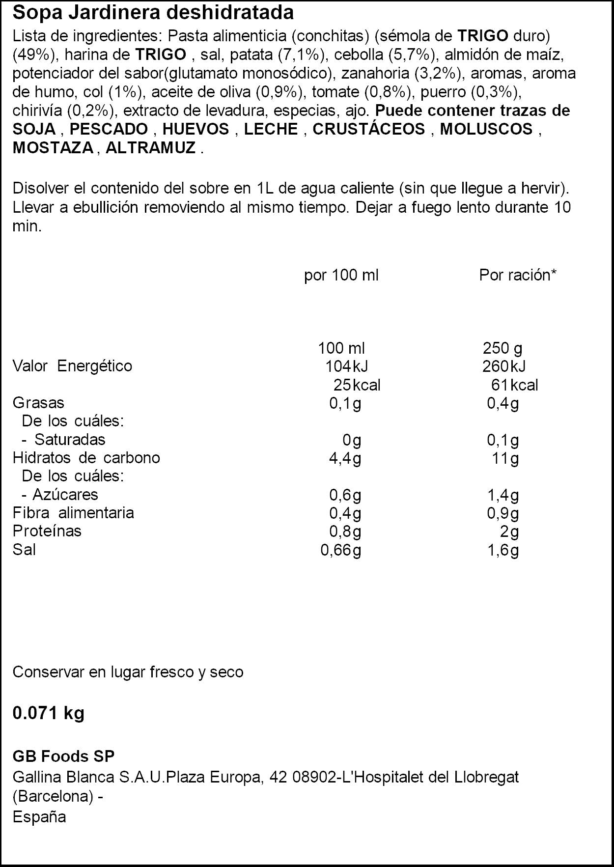Sopa sobre jardinera Gallina blanca 77g