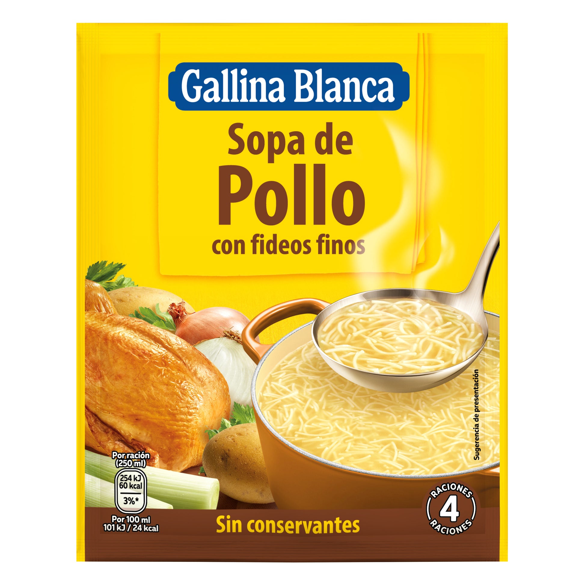 Sopa sobre pollo c/fideos finos Gallina blanca 90g