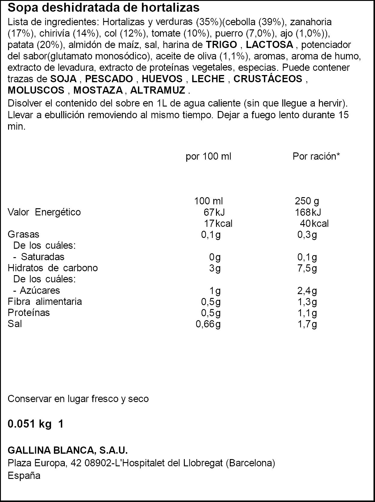 Sopa sobre verduras Gallina blanca 56g