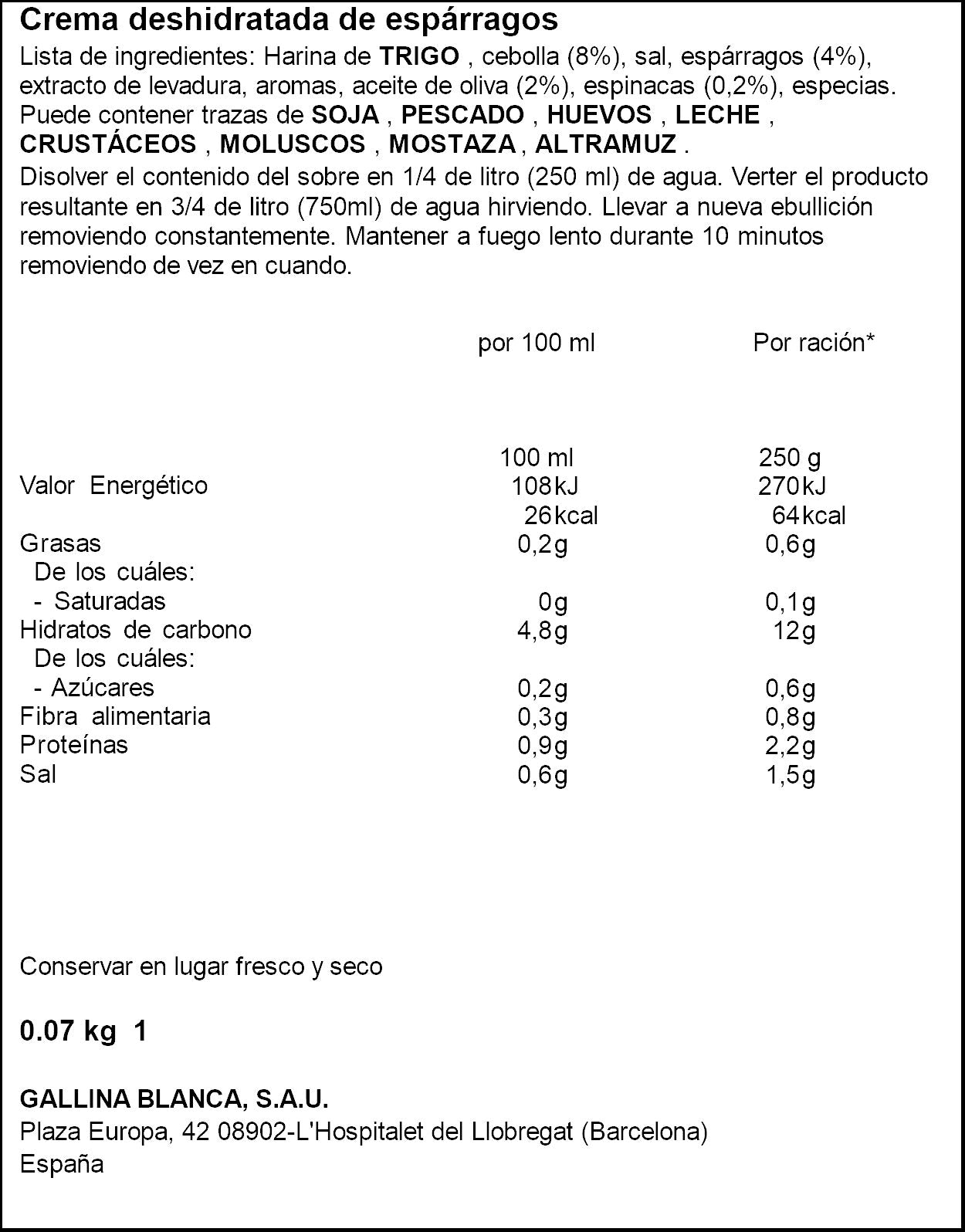 Crema sobre espárragos Gallina blanca 85g