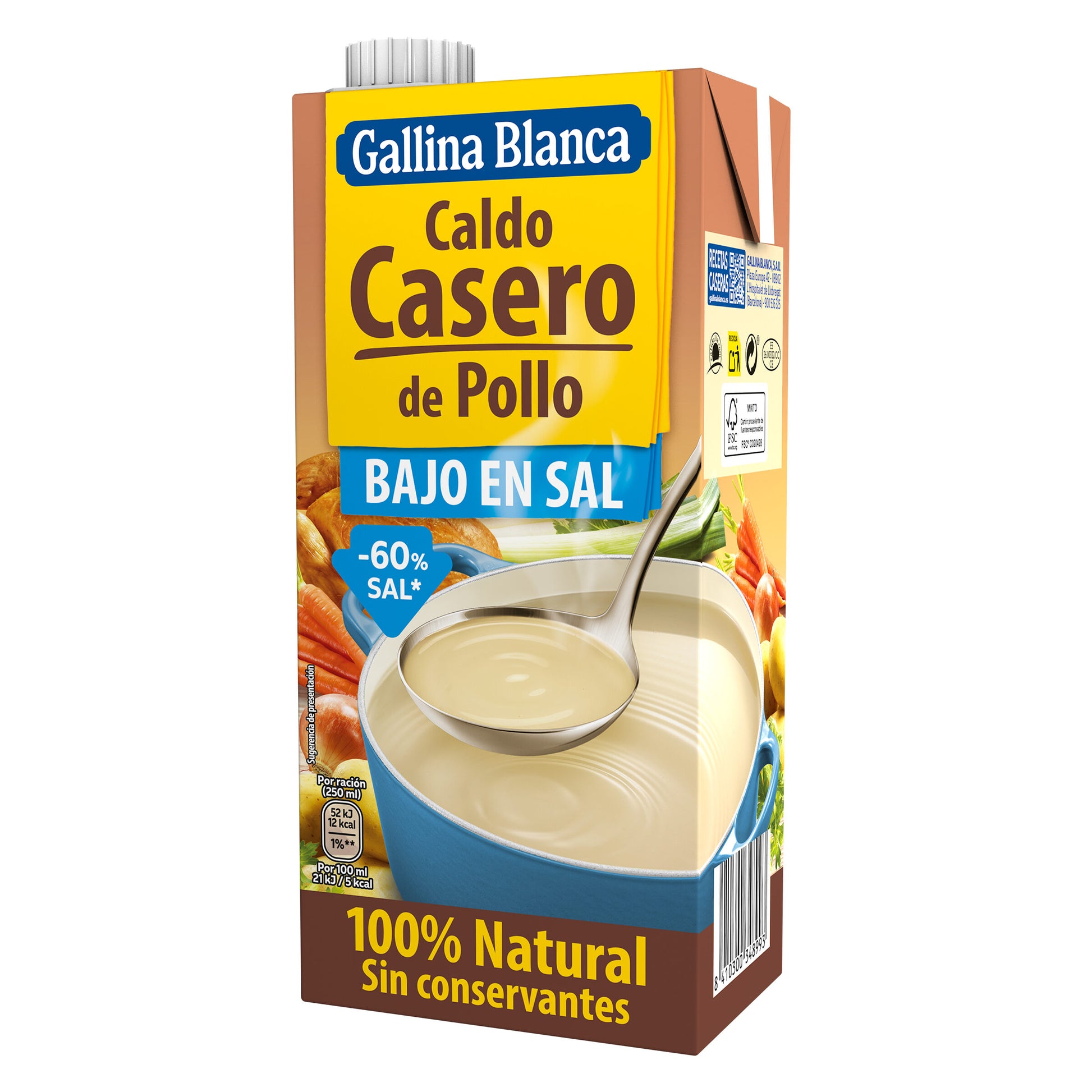 Caldo pollo 100% natural b/sal Gallina blanca 1l