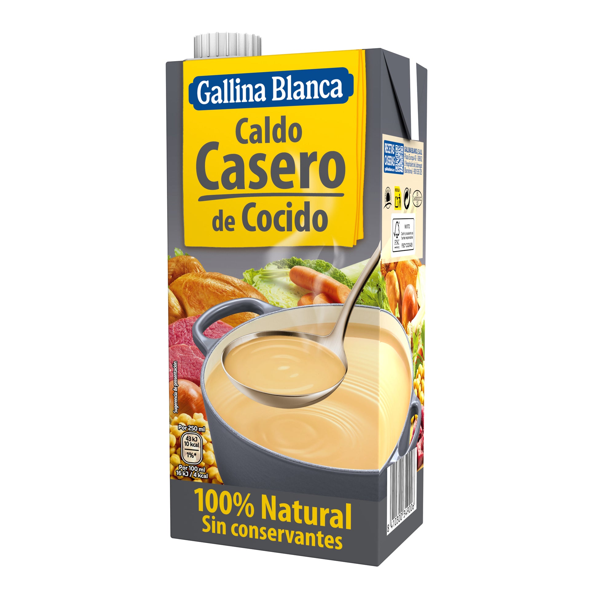 Caldo cocido 100% natural Gallina blanca 1l