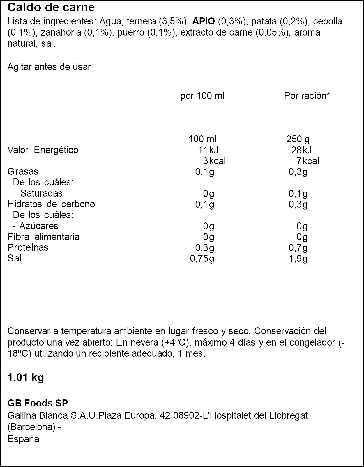 Caldo carne 100% natural Gallina blanca 1l