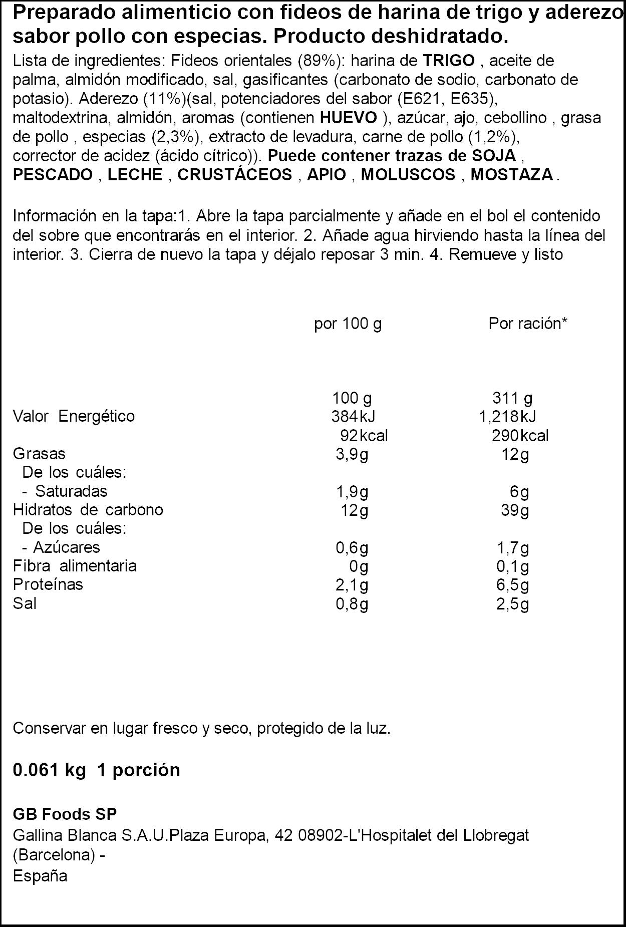 Yatekomo oriental Gallina blanca 60g