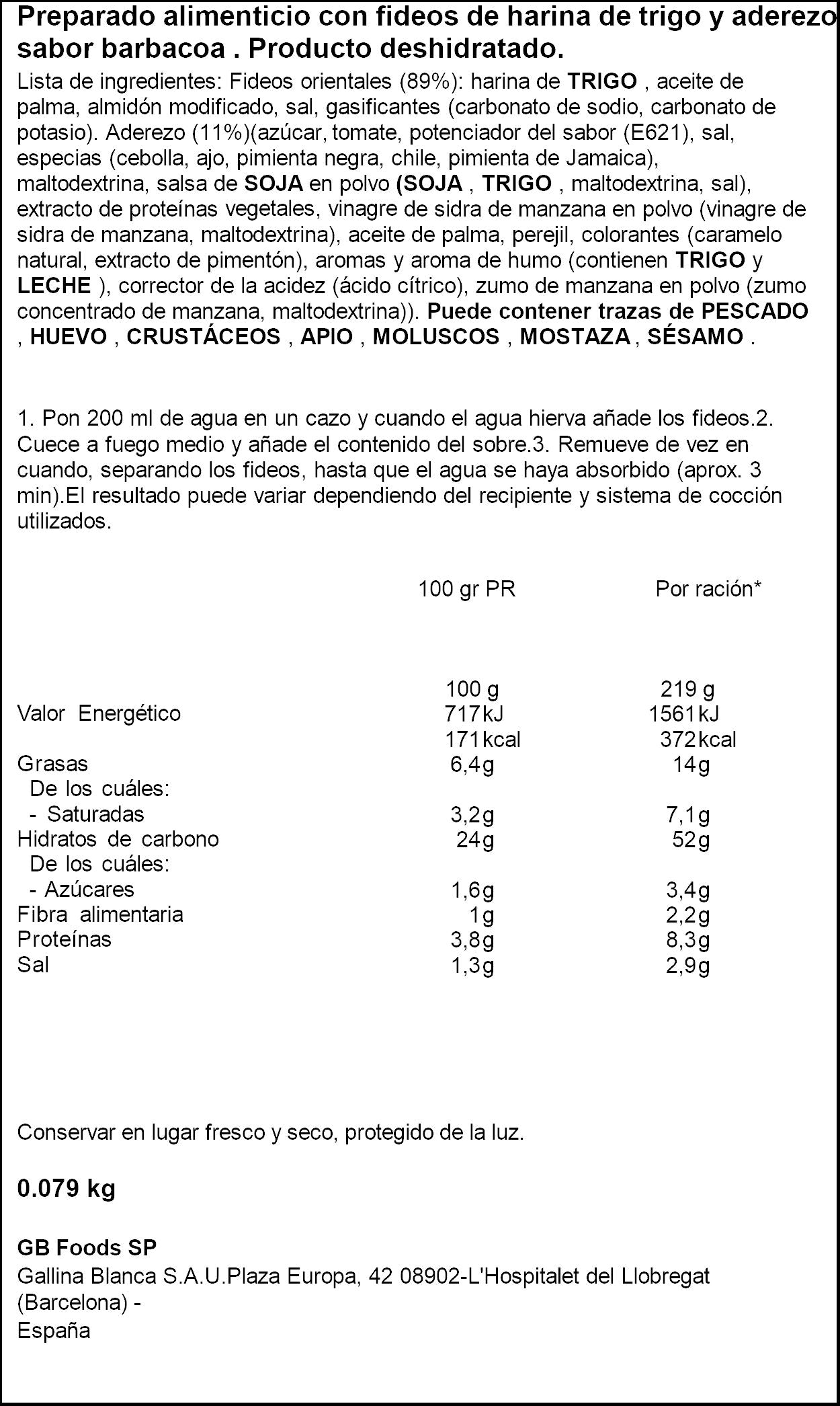 Yatekomo barbacoa bolsa Gallina blanca 82g