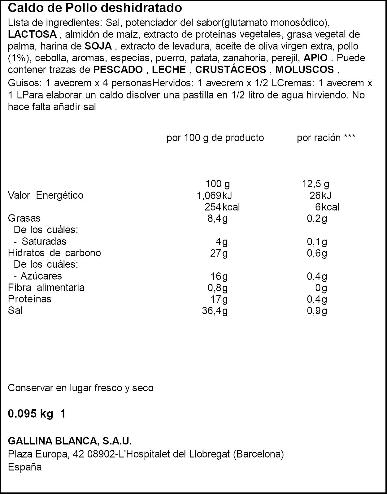 Avecrem pollo bajo en sal -30% Gallina blanca 10u