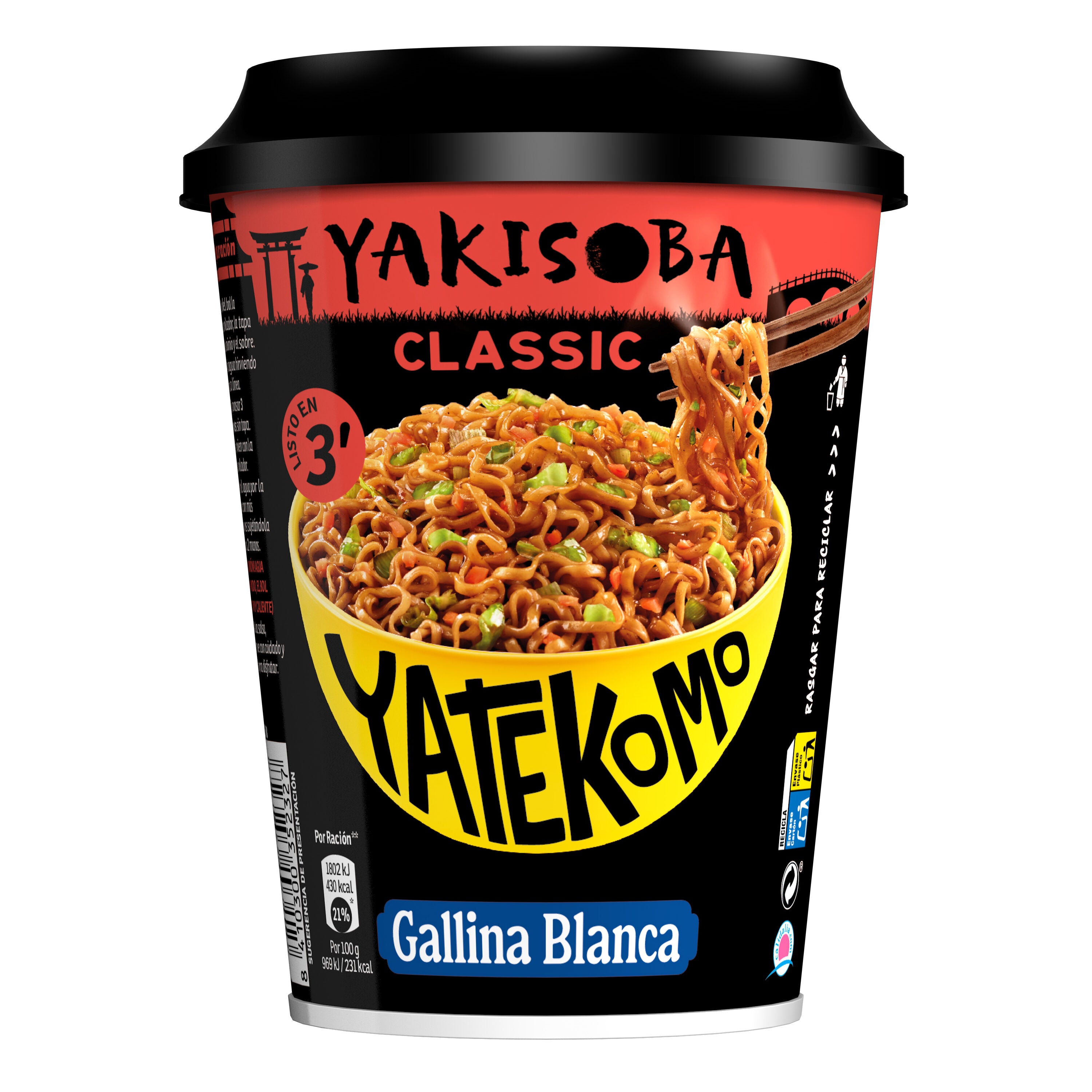 Fideos orientales classic vaso Yatekomo yakisoba 93g