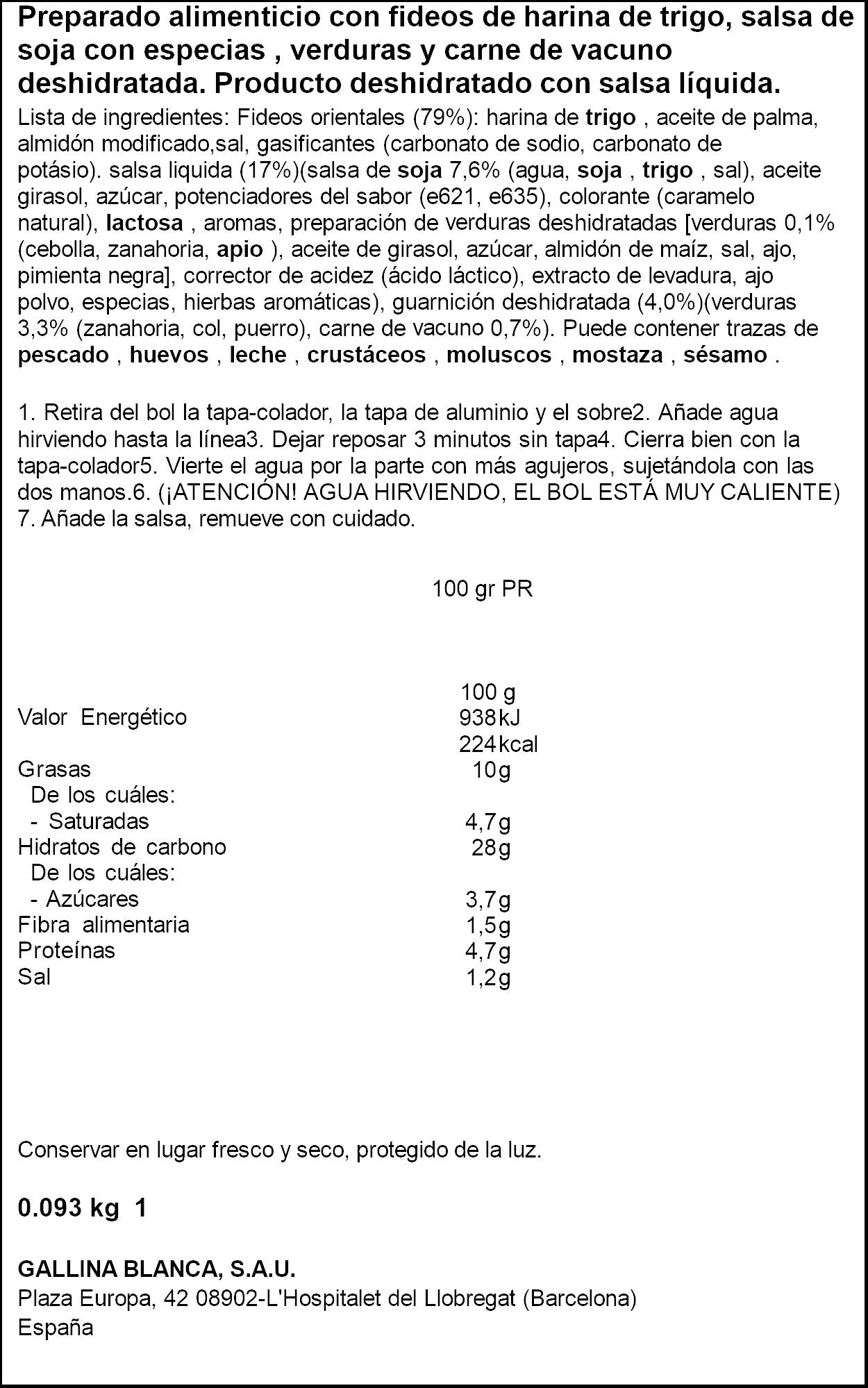 Fideos orientales carne Yatekomo yakisoba 120g
