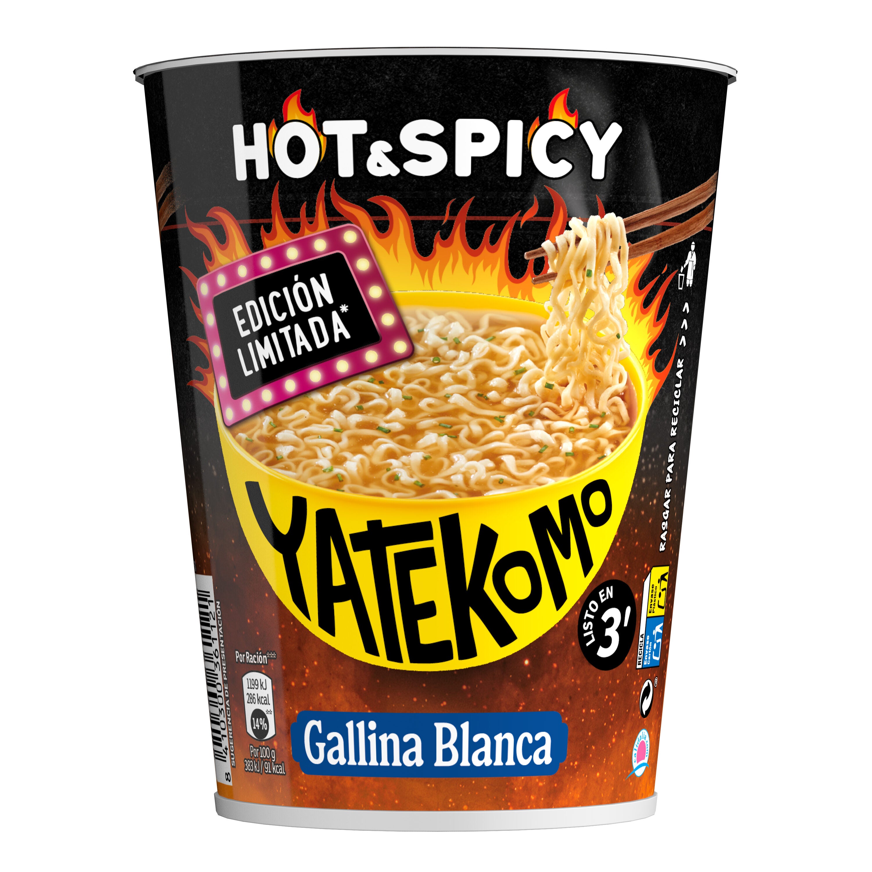 Fideos orientales hot&spicy vaso Yatekomo yakisoba 80g