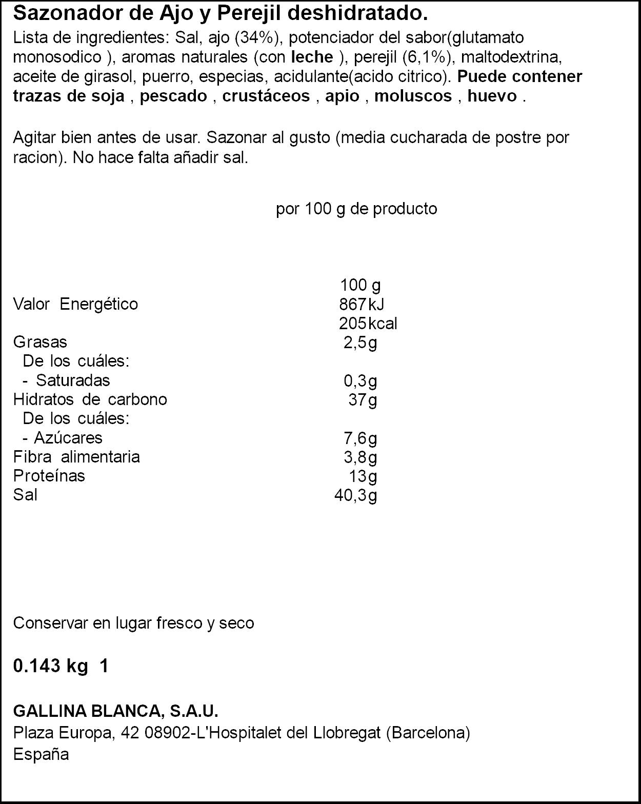 Sazonador ajo perejil Avecrem 100g