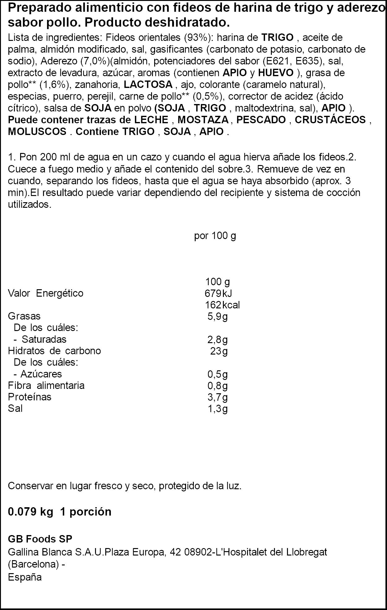 Yatekomo pollo bolsa Gallina blanca 82g