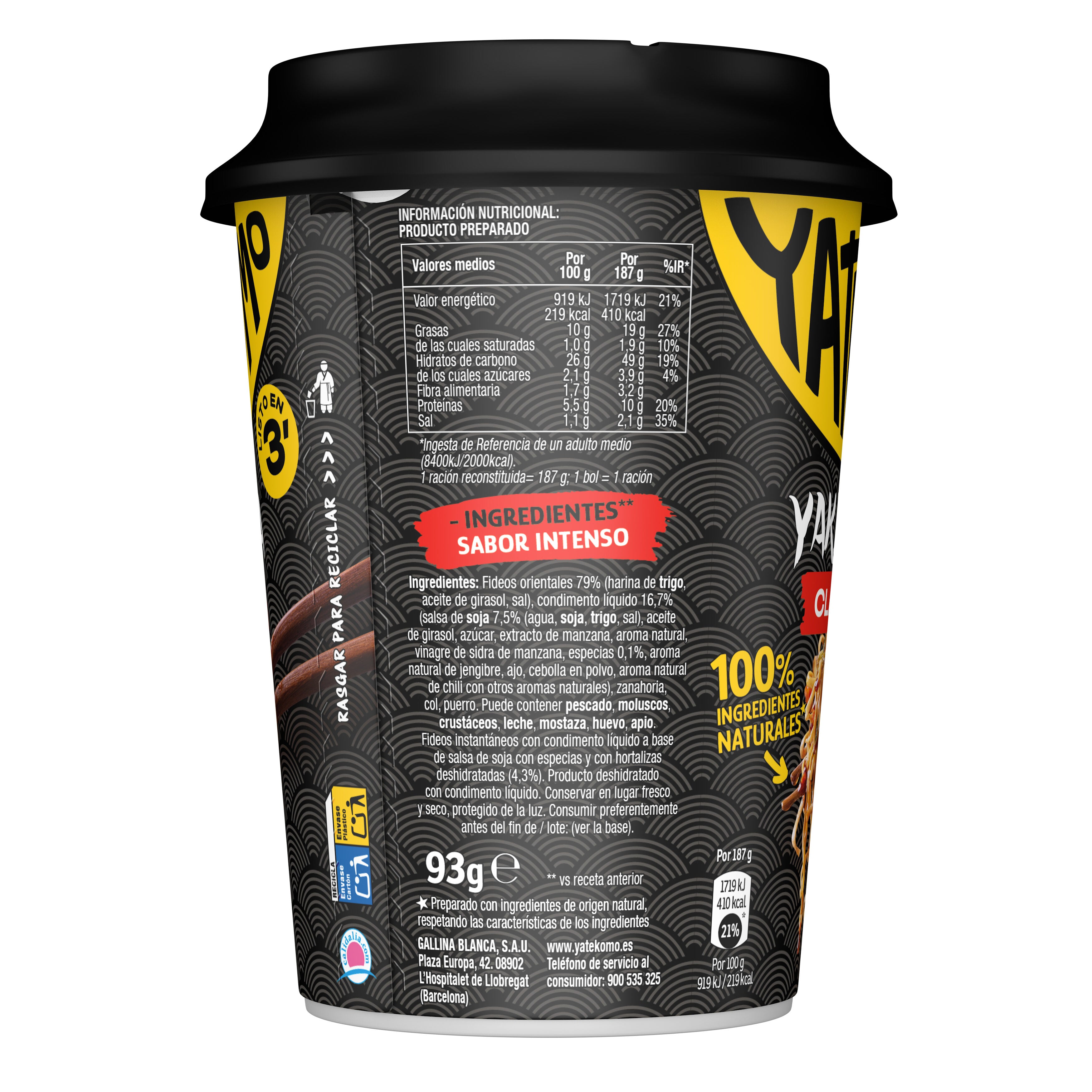 Fideos orientales classic vaso Yatekomo yakisoba 93g