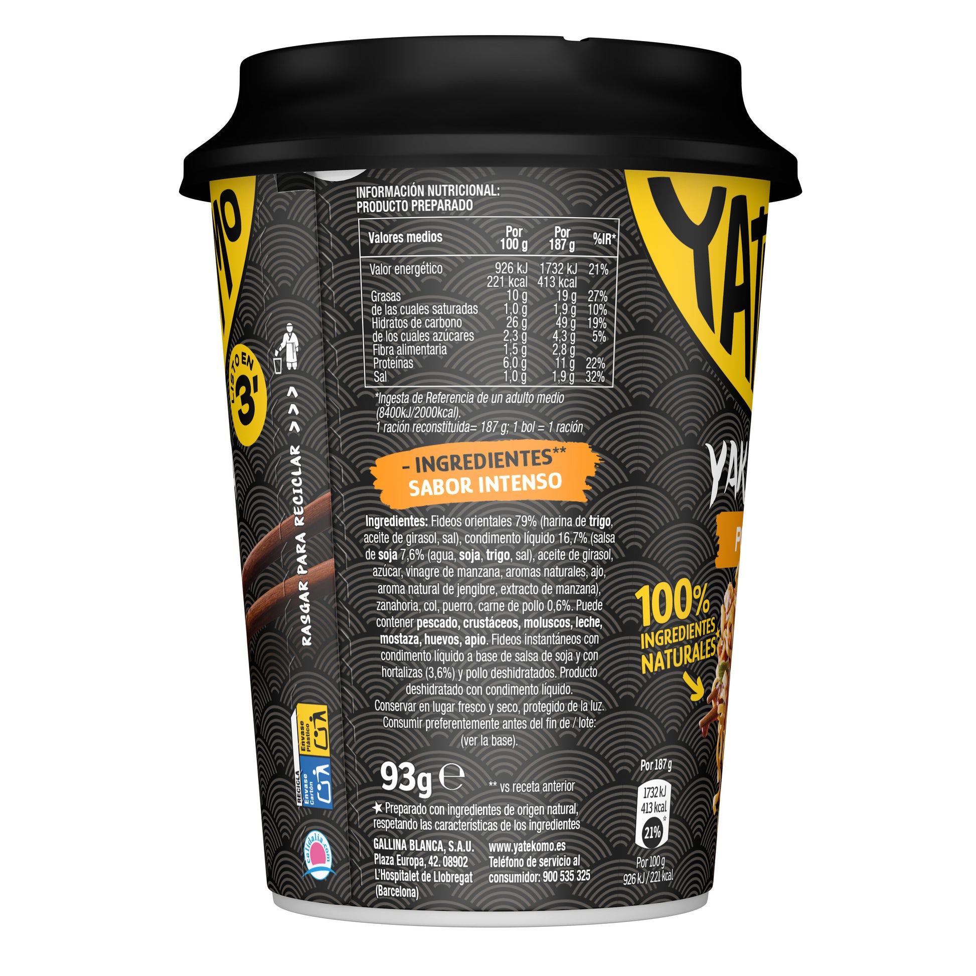 Fideos orientales pollo  vaso Yatekomo yakisoba 93g