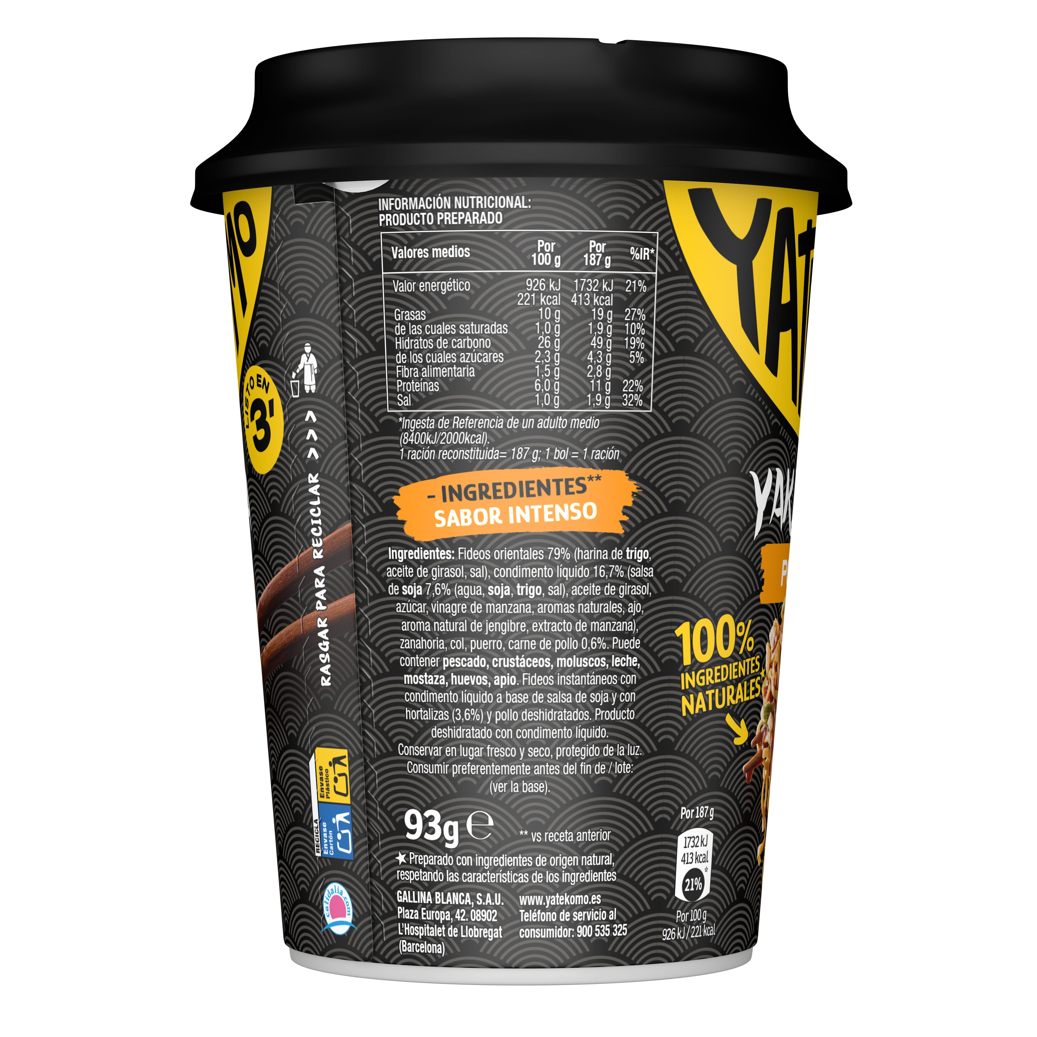 Fideos orientales pollo  vaso Yatekomo yakisoba 93g