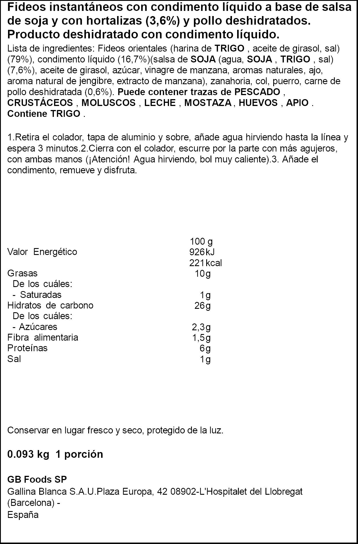 Fideos orientales pollo  vaso Yatekomo yakisoba 93g