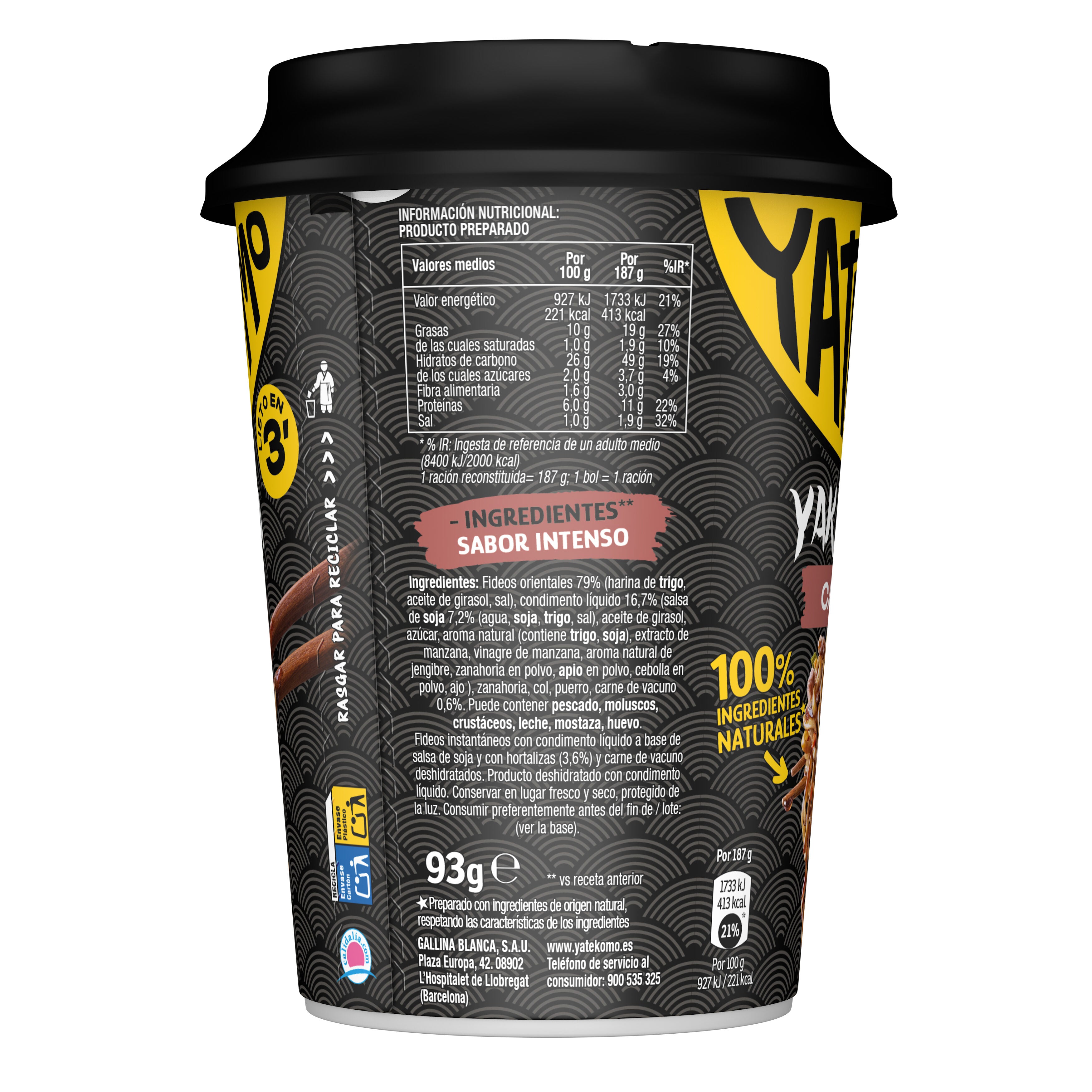 Fideos orientales carne Yatekomo yakisoba 120g