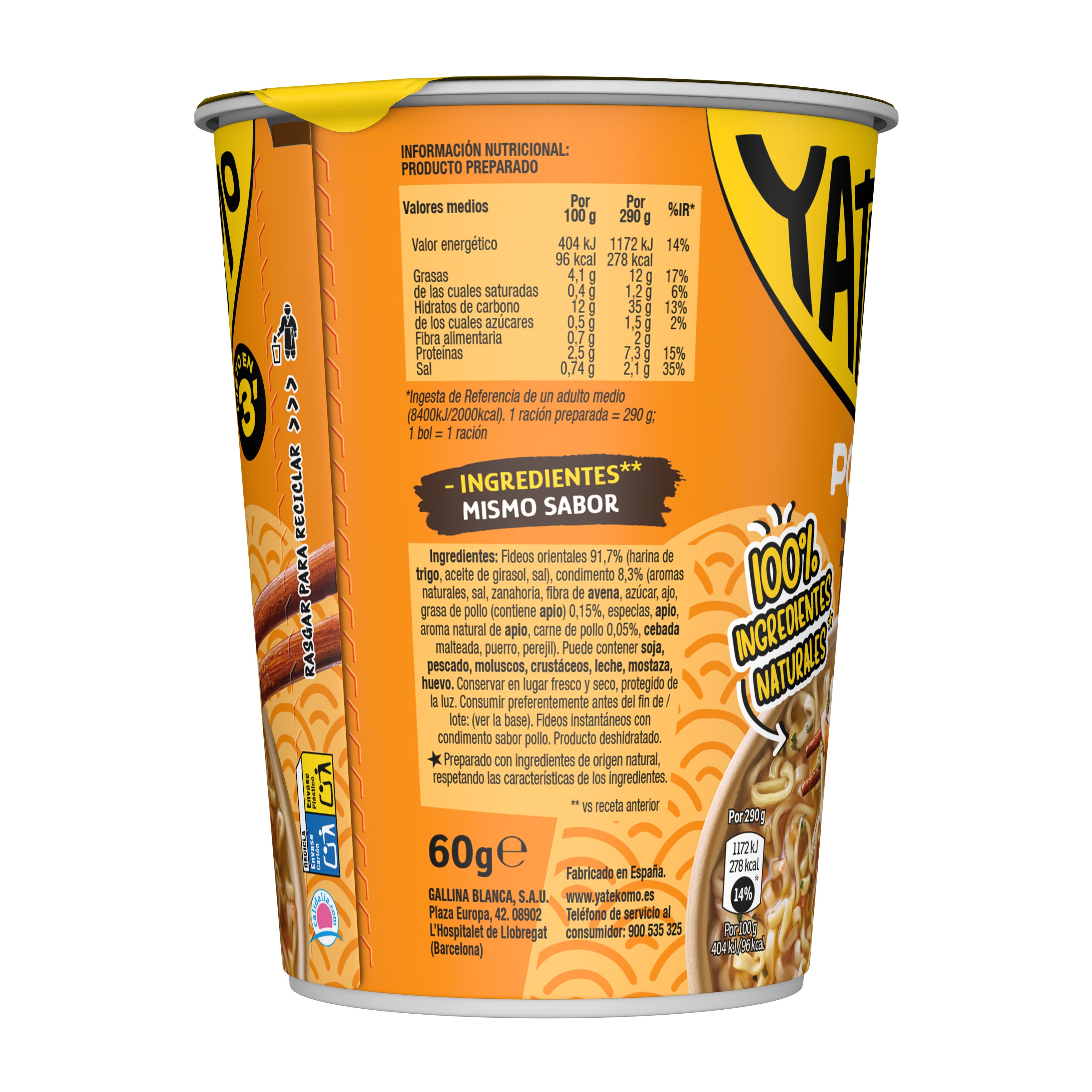 Fideos orientales pollo Yatekomo 60g