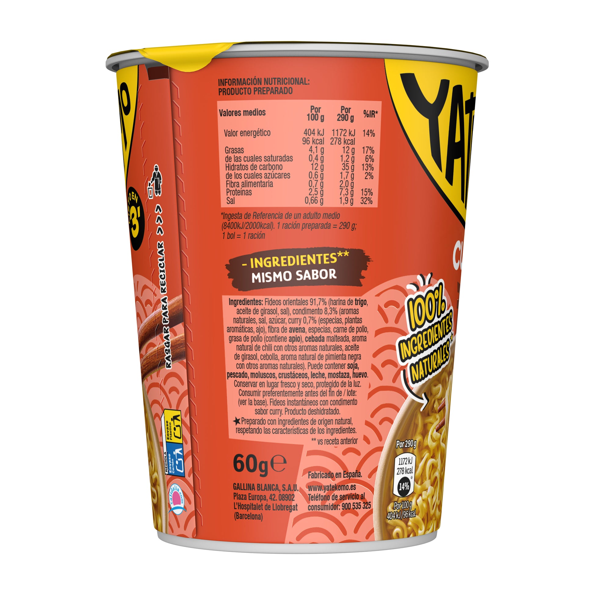 Fideos orientales curry Yatekomo yakisoba 60g