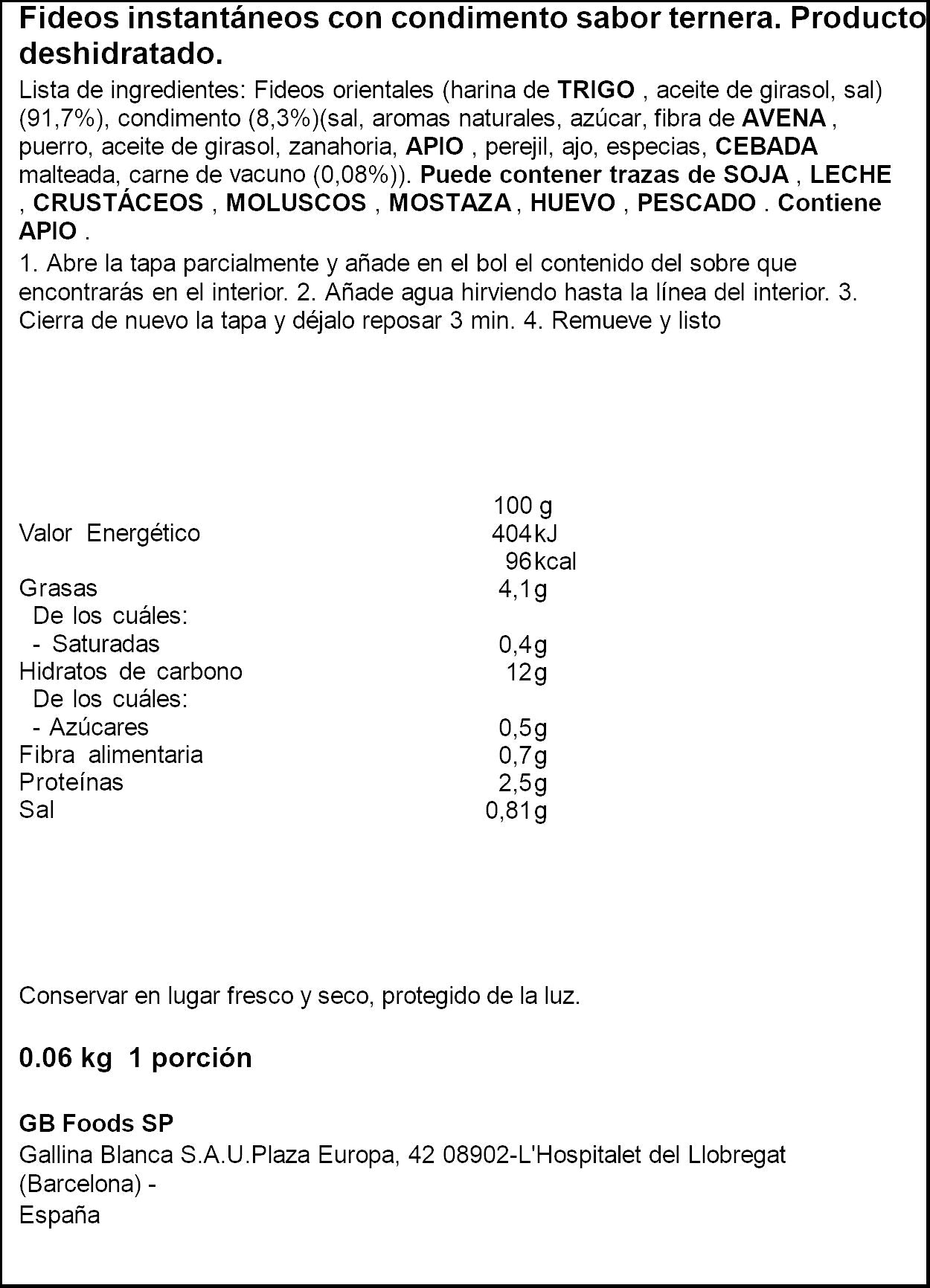 Fideos orientales parrila vaso Yatekomo yakisoba 79g