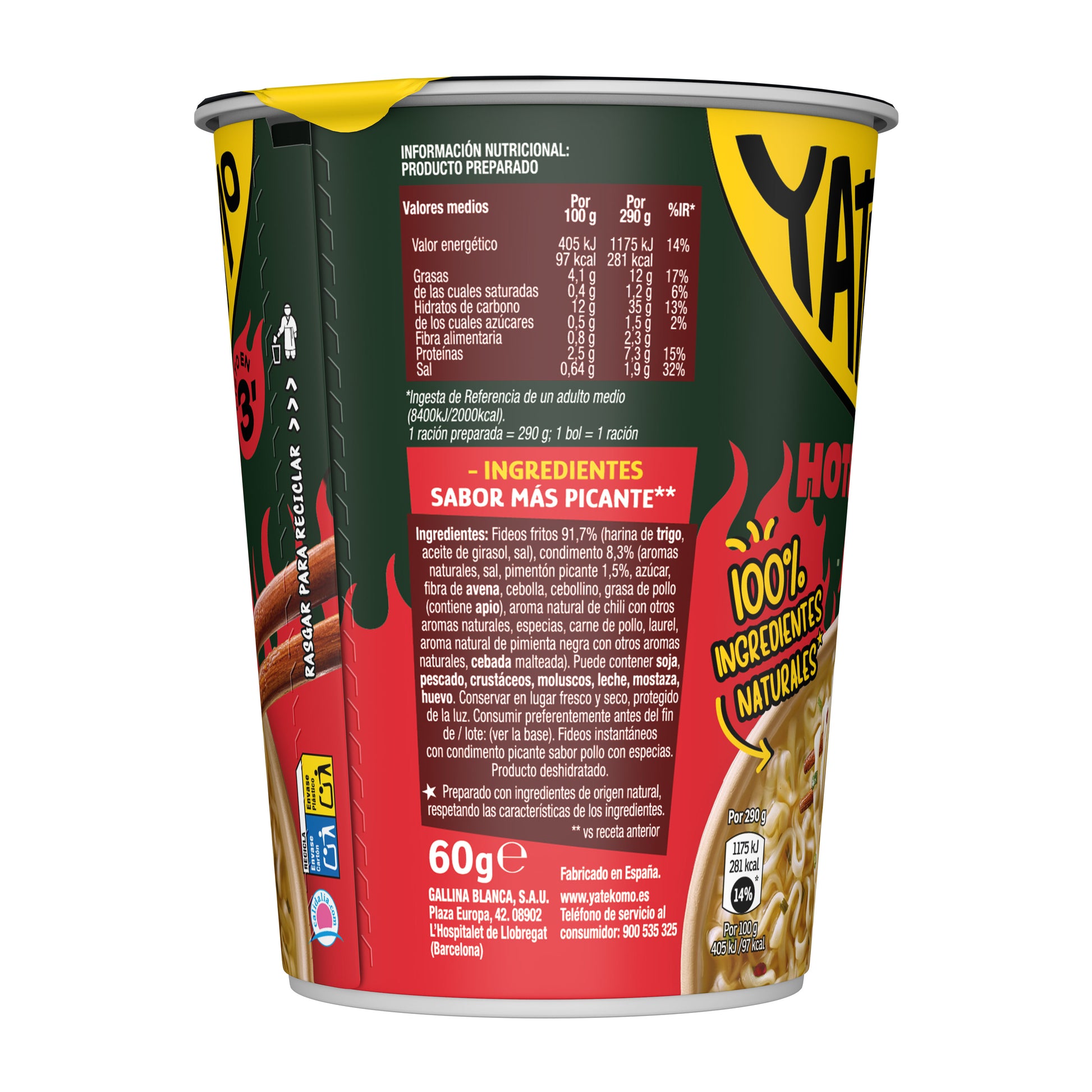 Fideos orientales hot&spicy vaso Yatekomo yakisoba 80g