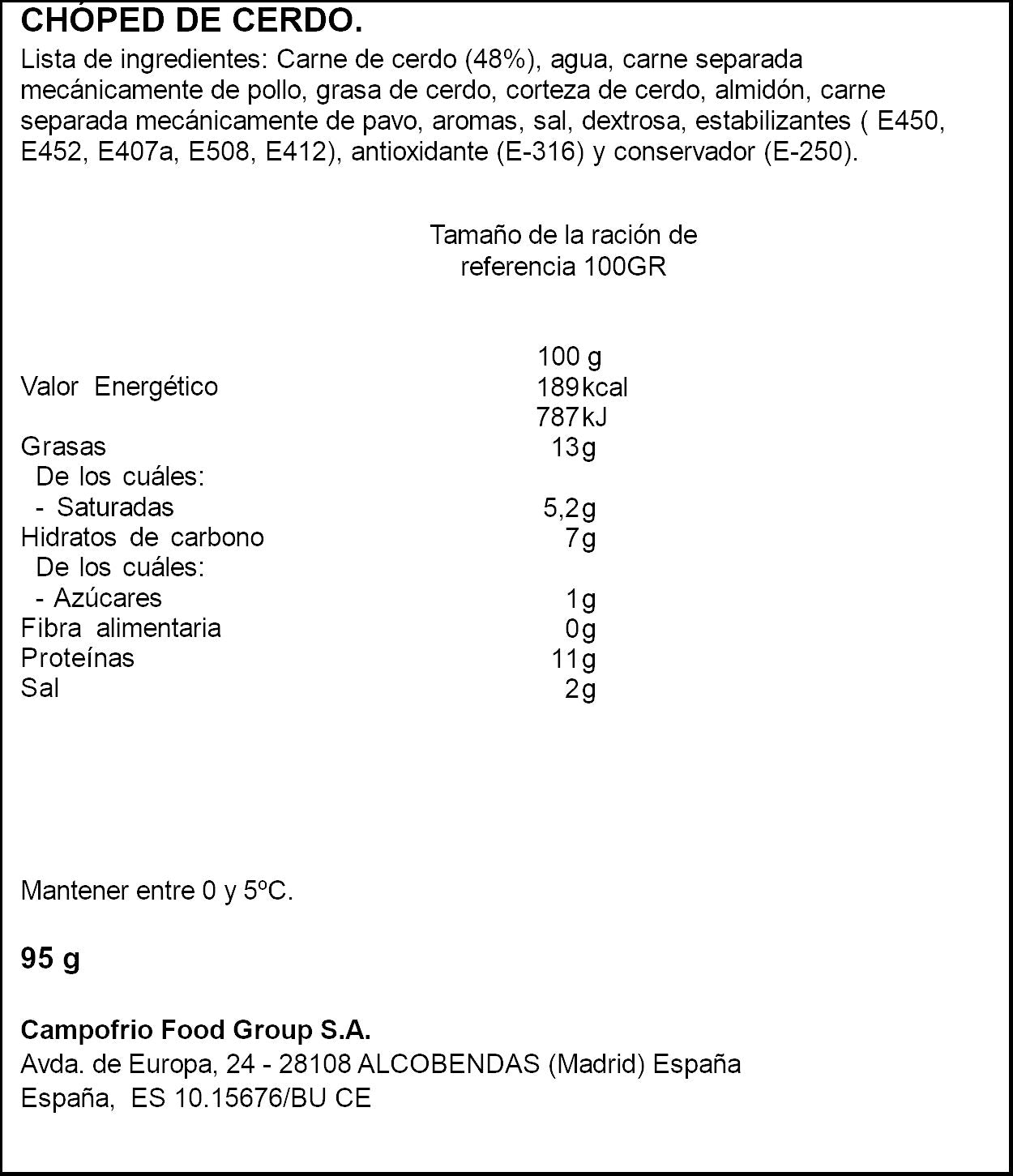 Chopped pork lonchas Campofrio 95g