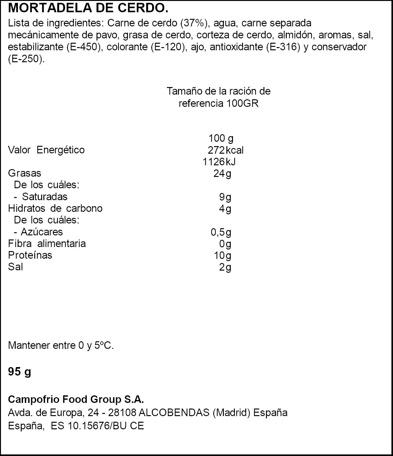 Mortaleda clásica lonchas Campofrio 95g