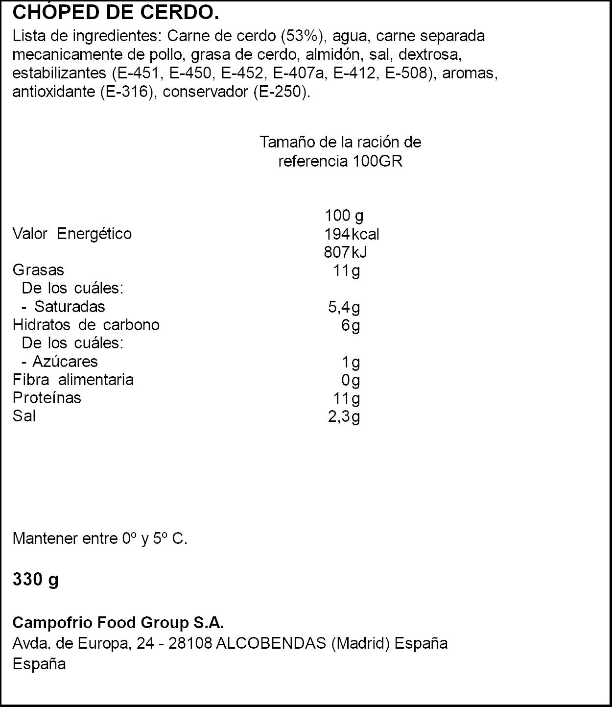 Chopped pork Campofrio 330g