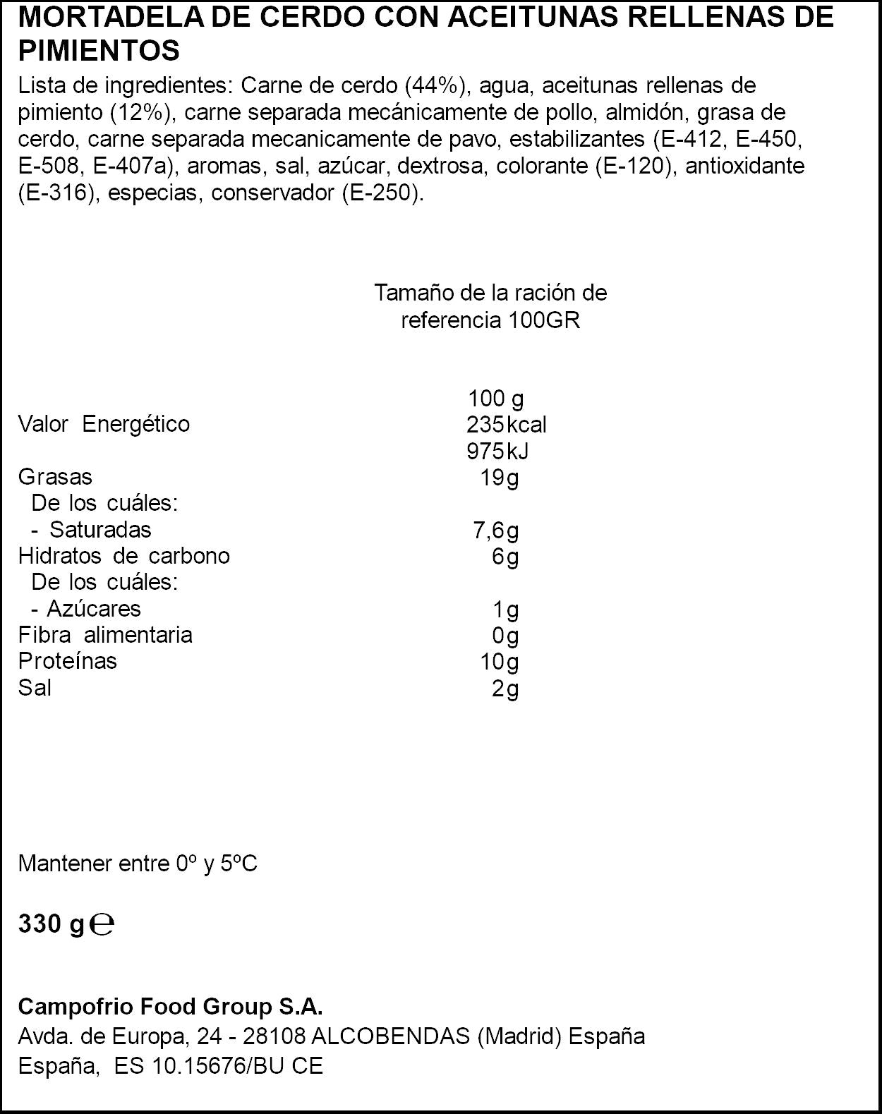 Mortadela c/ aceituna Campofrio 330g
