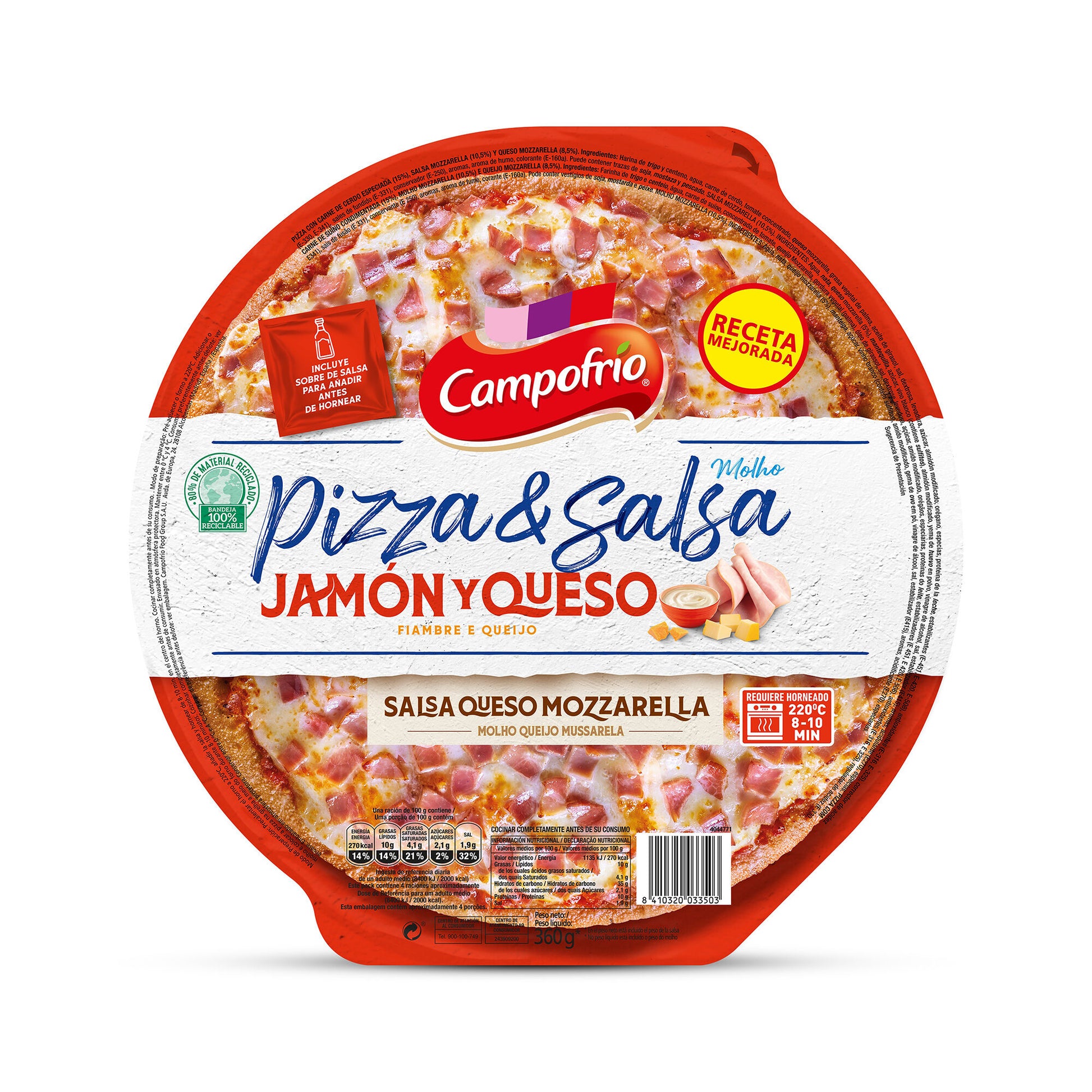 Pizza c/salsa mozzarella jam/ques Campofrio 360g