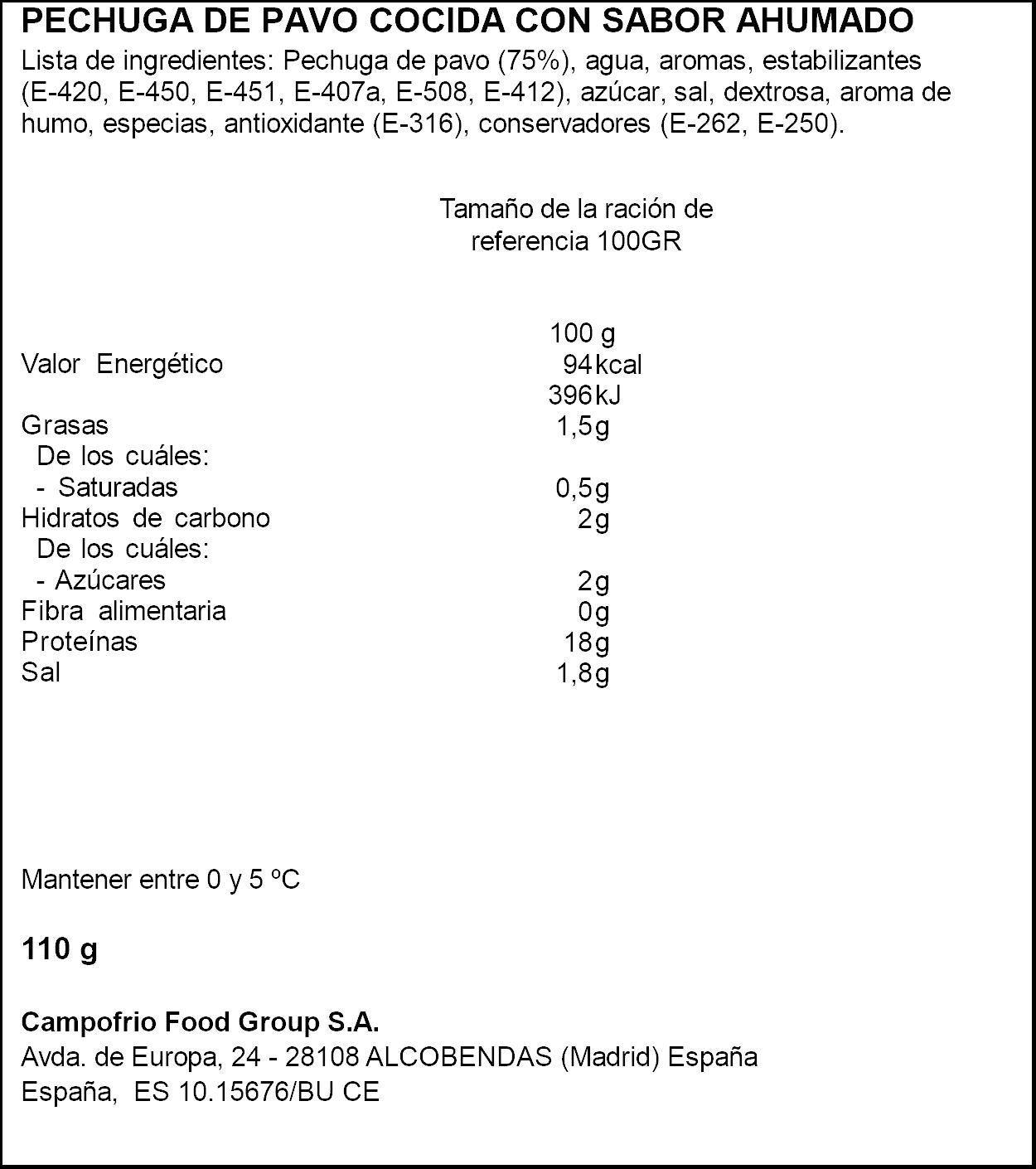 Pechuga pavo braseada finissima Campofrio 115gr