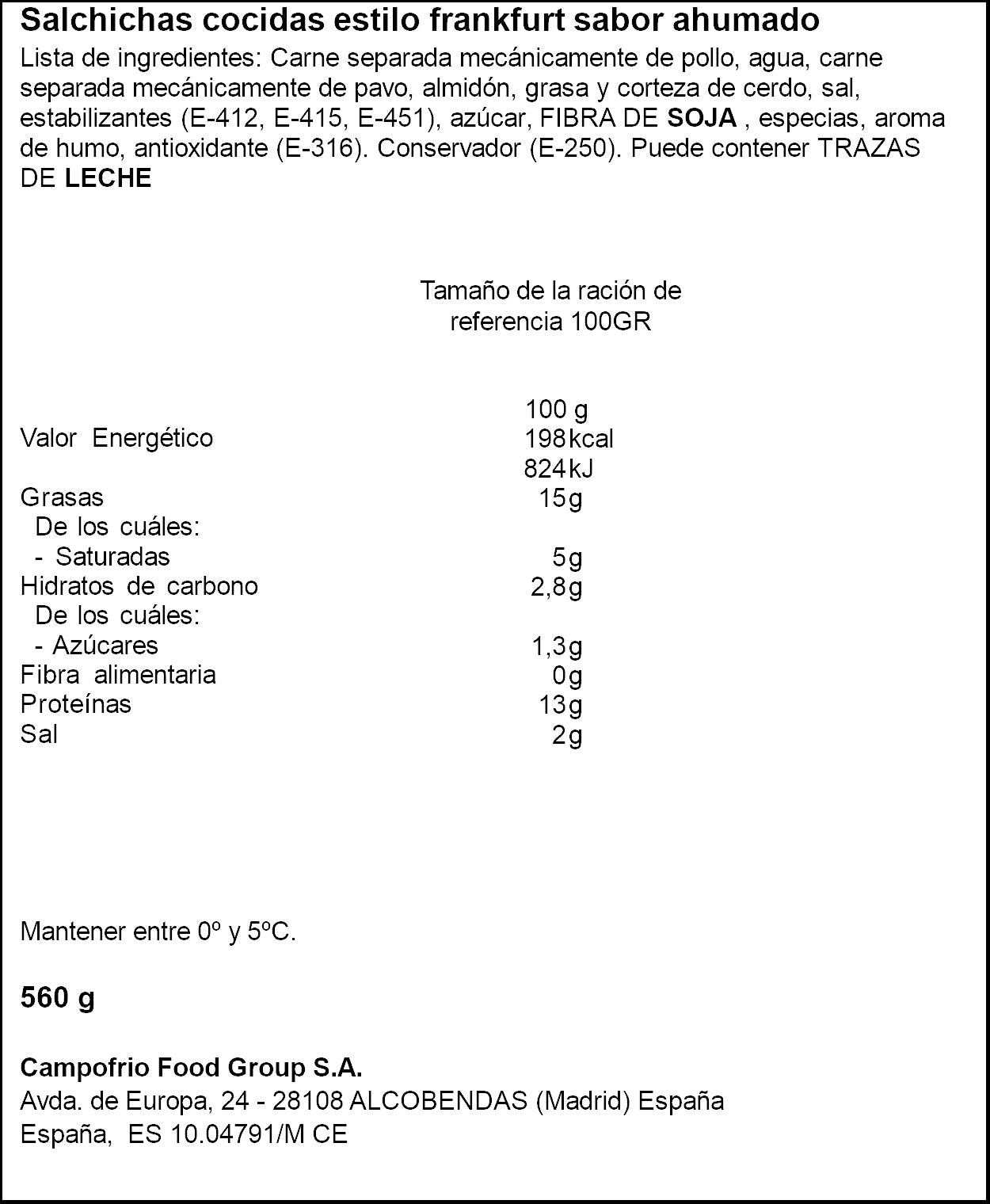 Salchicha frankfurt Campofrio p4 140g/u