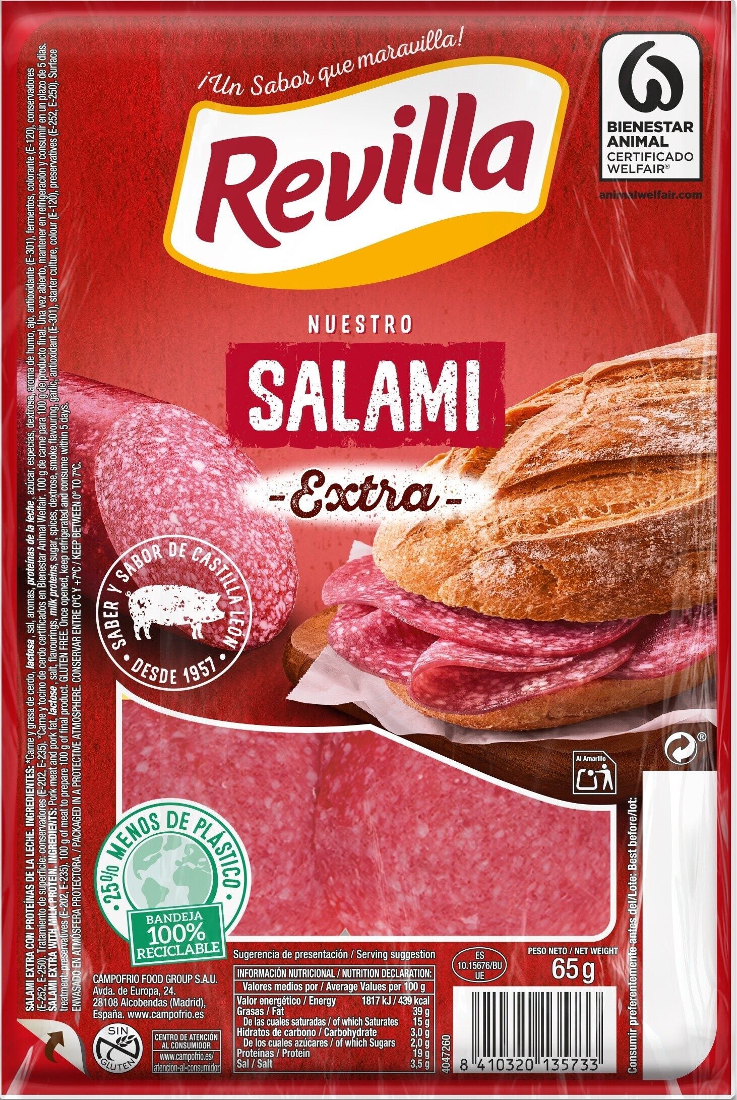 Salami extra lonchas Revilla 65g