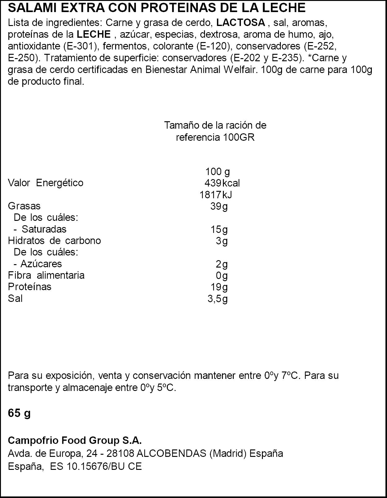 Salami extra lonchas Revilla 65g