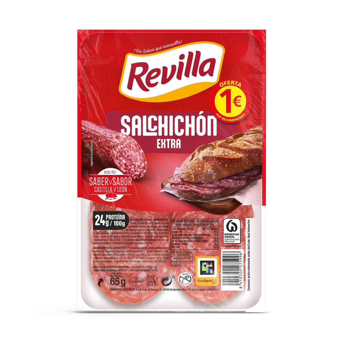 Salchichón extra lonchas Revilla 65g