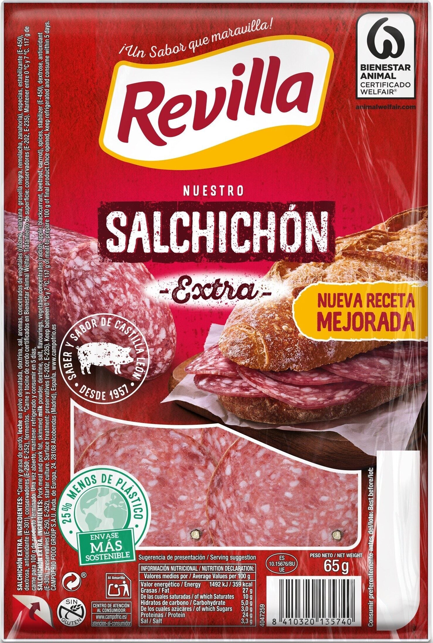 Salchichón extra lonchas Revilla 65g