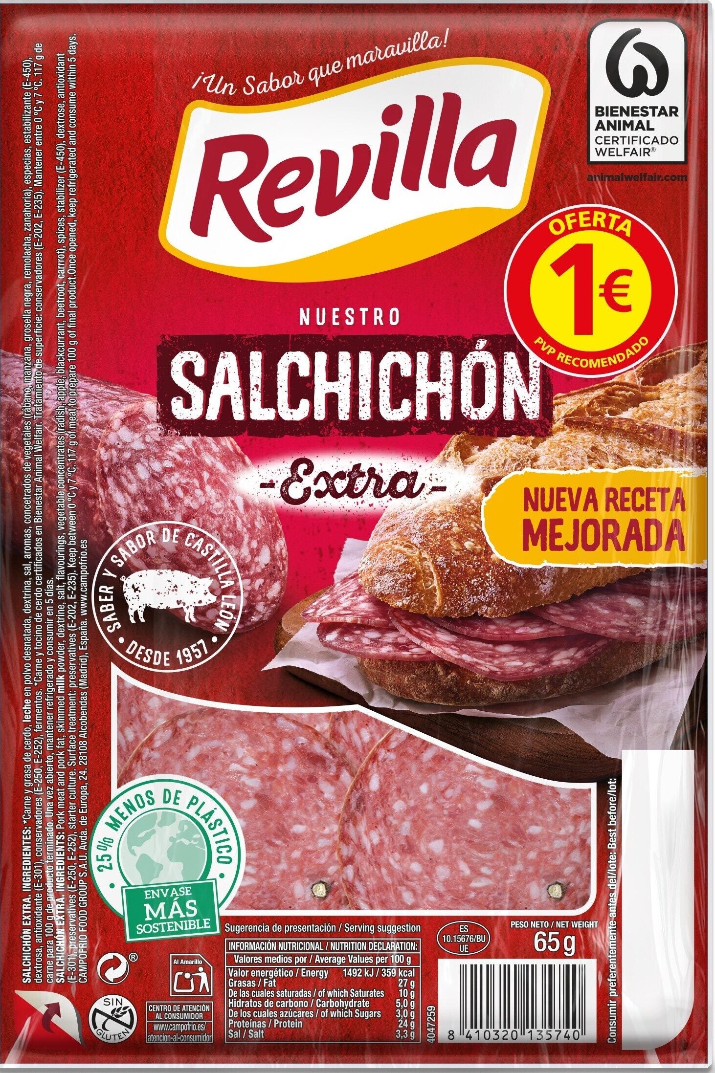 Salchichón extra lonchas Revilla 65g