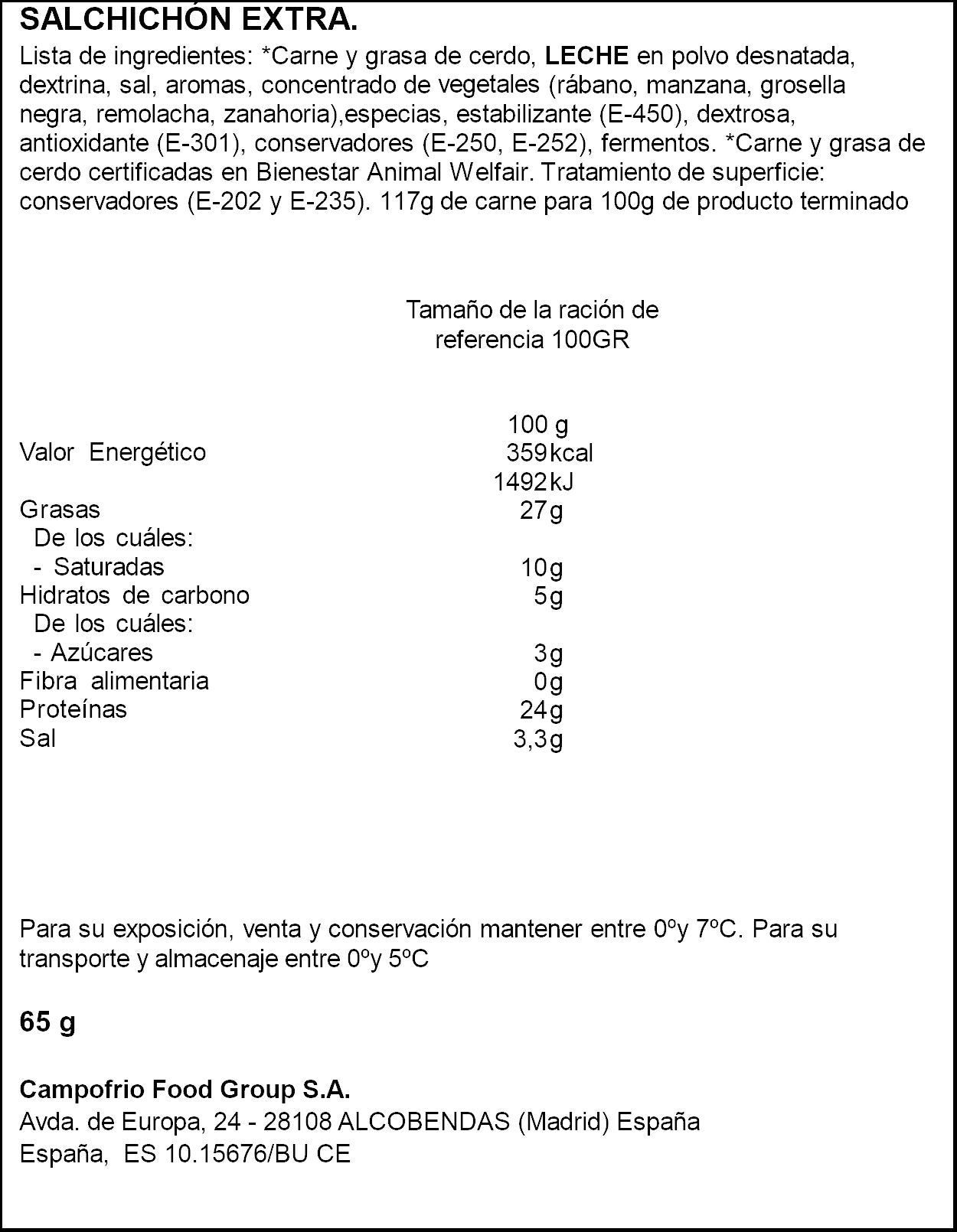Salchichón extra lonchas Revilla 65g