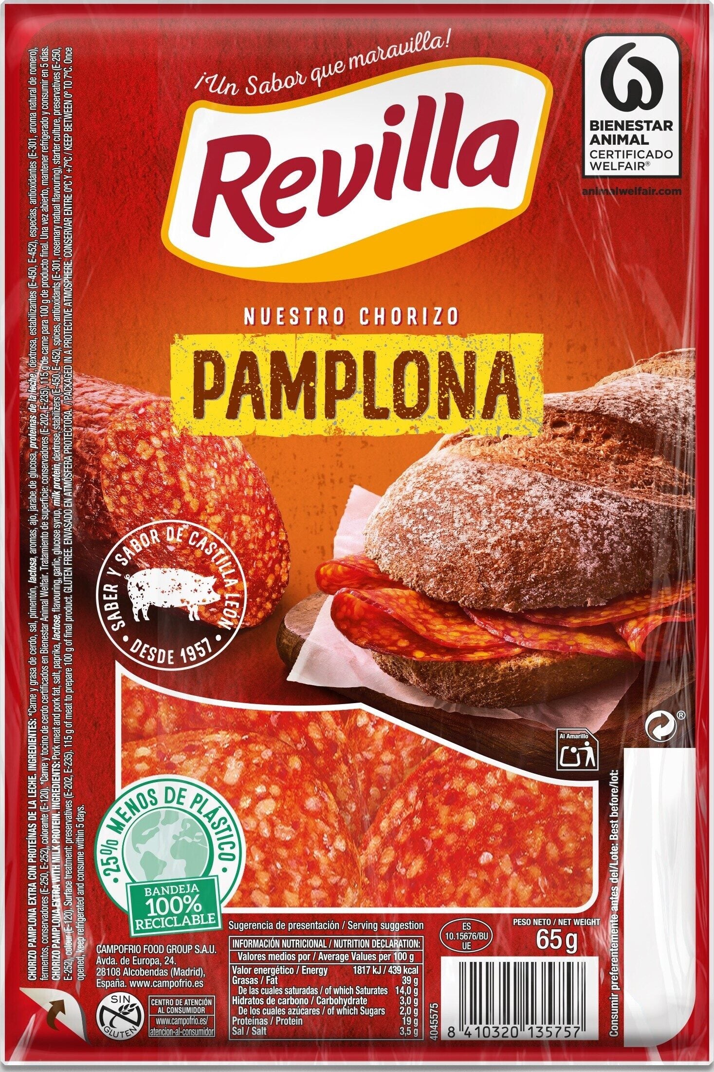 Chorizo pamplona lonchas Revilla 65g