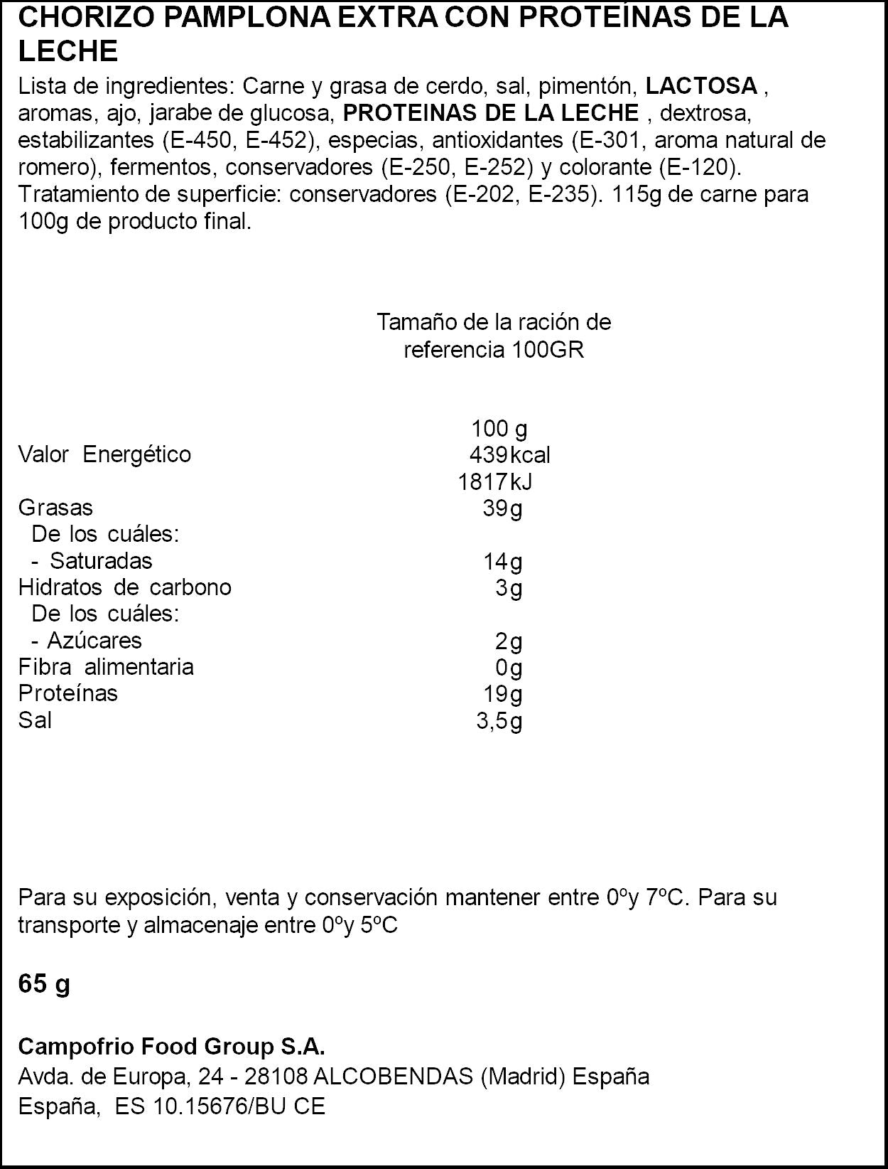 Chorizo pamplona lonchas Revilla 65g