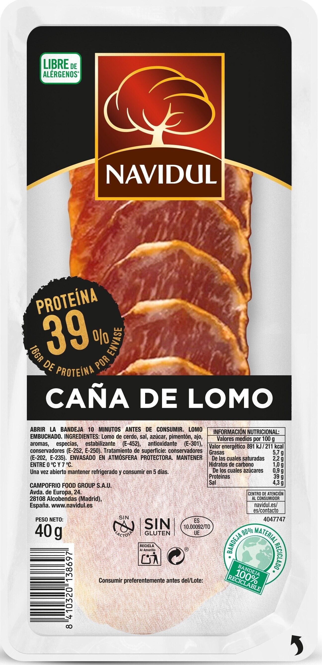Lomo caña lonchas Navidul 40g 1.10€