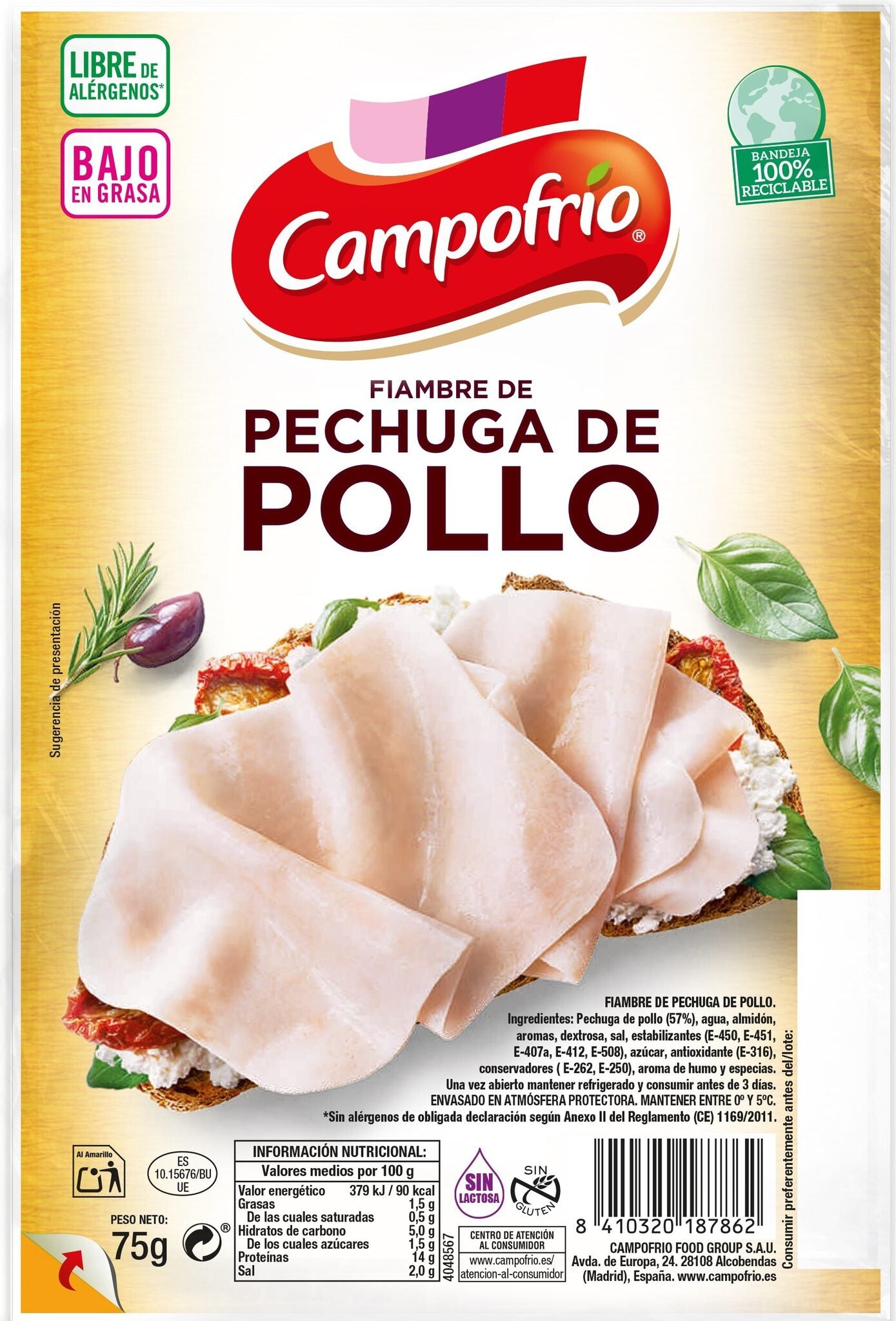 Pechuga pollo fiambre Campofrio 75g