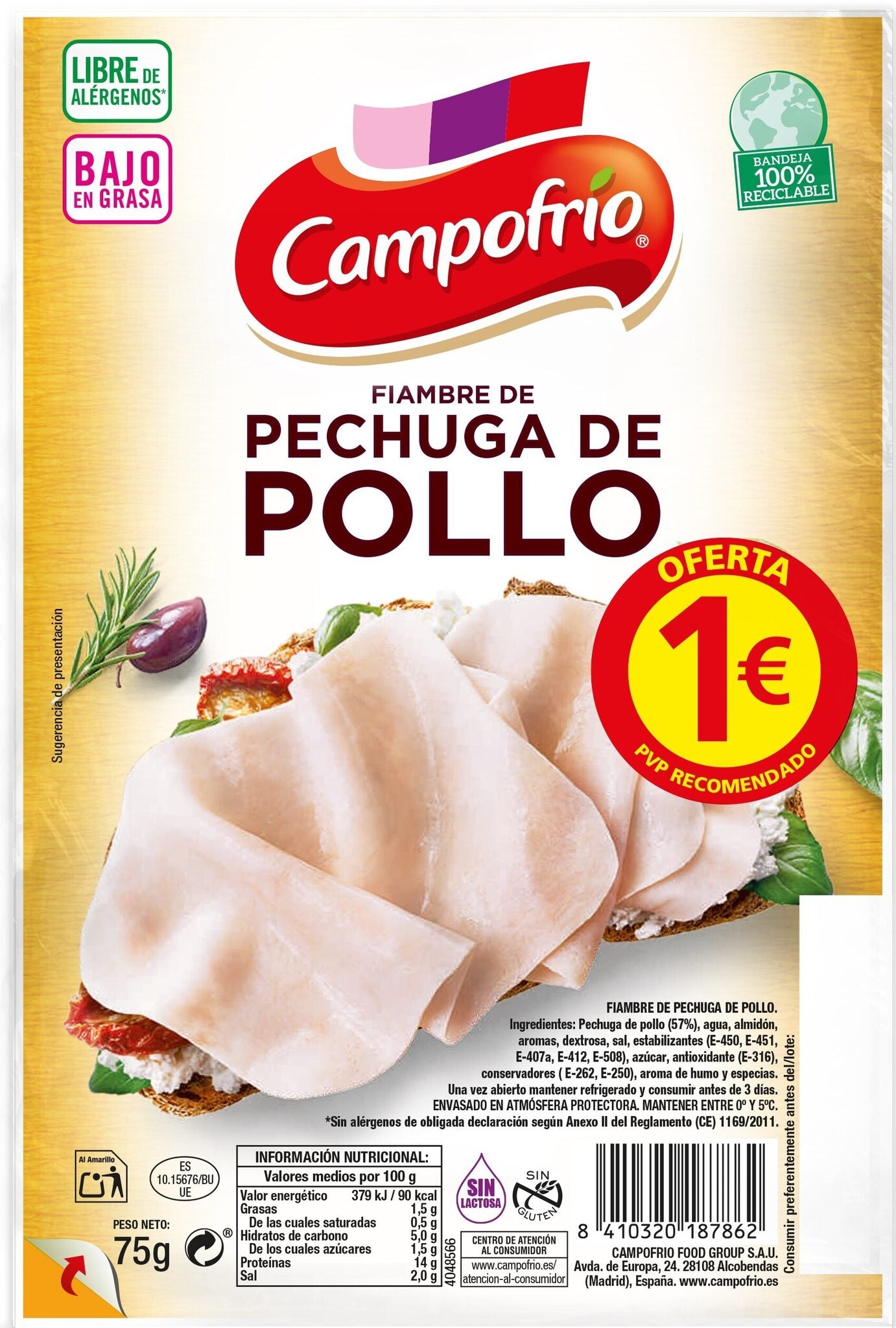 Pechuga pollo fiambre Campofrio 75g